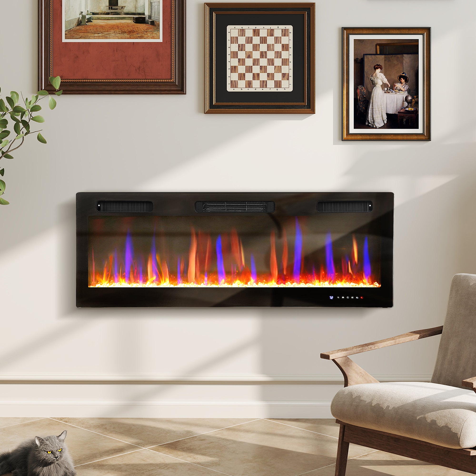 50" Thin Electric Fireplace, Freestanding, Wall Mounted Fireplace Heater with Eco Mode, Auto Switch, Remote, 1500W