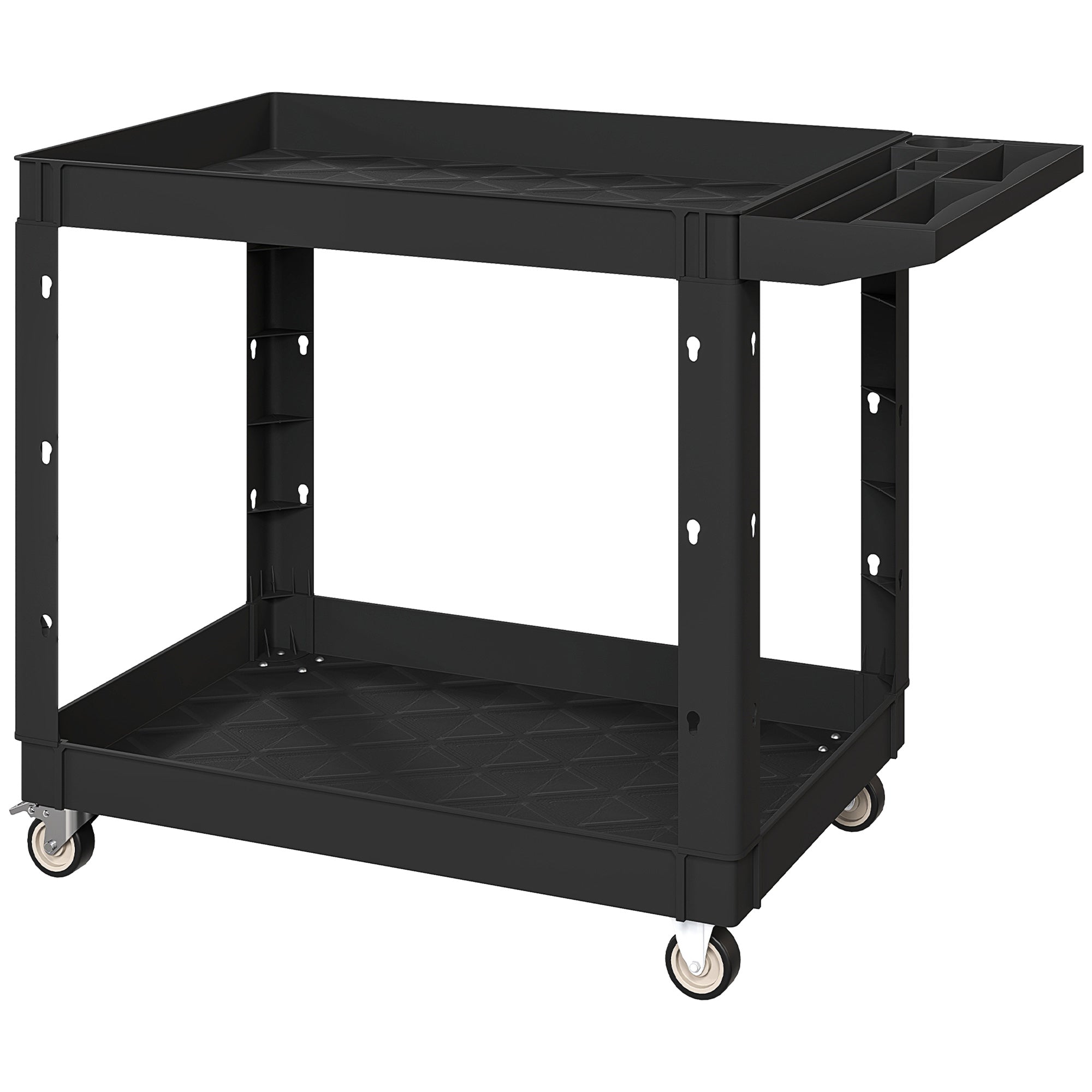 2-Tier Rolling Tool Cart with Wheels, 500 LBS Capacity Plastic Utility Cart with Handle for Garage, Warehouse, Black