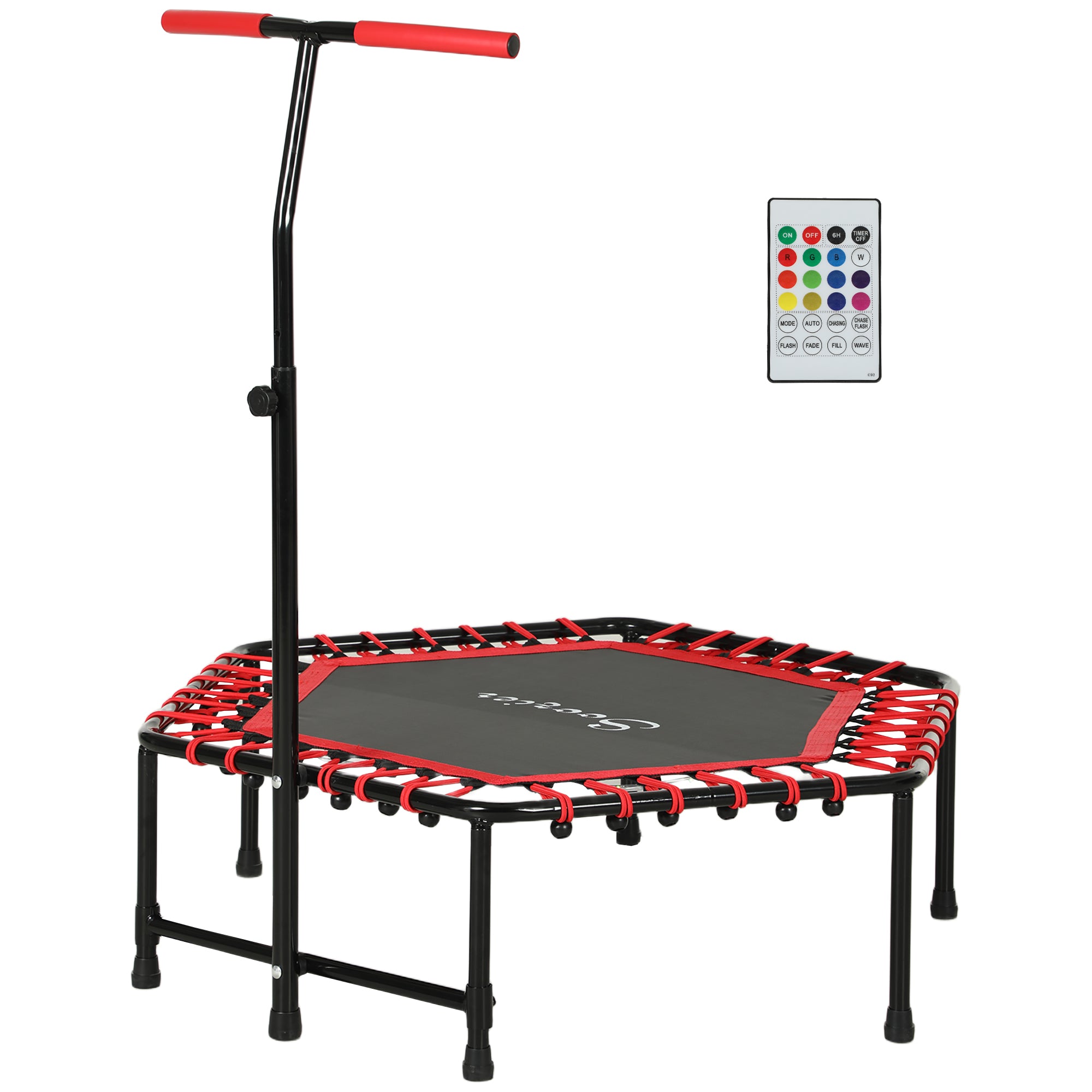 Soozier 45" Rebounder Trampoline for Adult, Quiet Bungee Rebounder with LED Lights and Adjustable Handle, Red