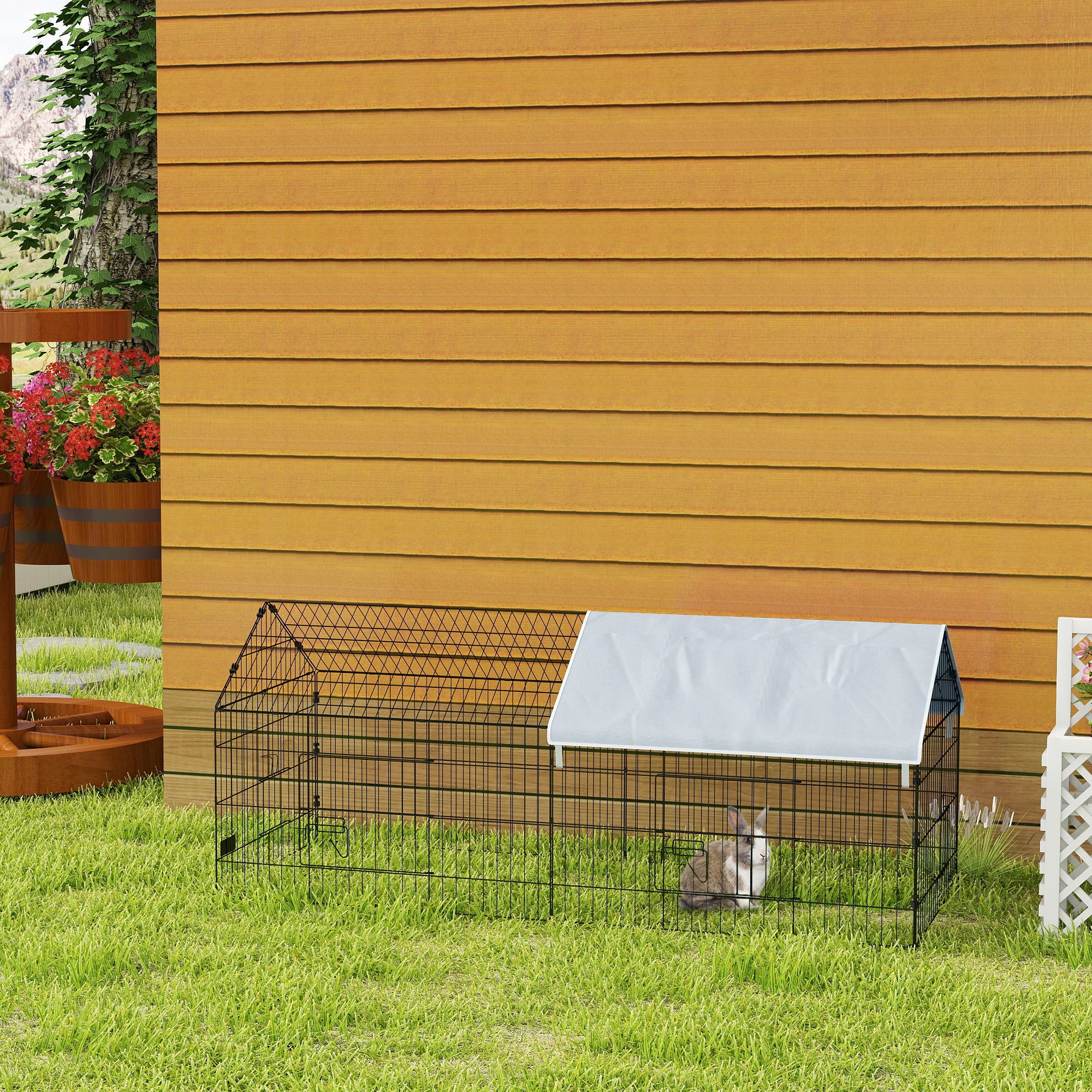 73" Small Animal Cage with Roof, Indoor/Outdoor Use,  for Chicken, Rabbits, Chinchillas, Silver