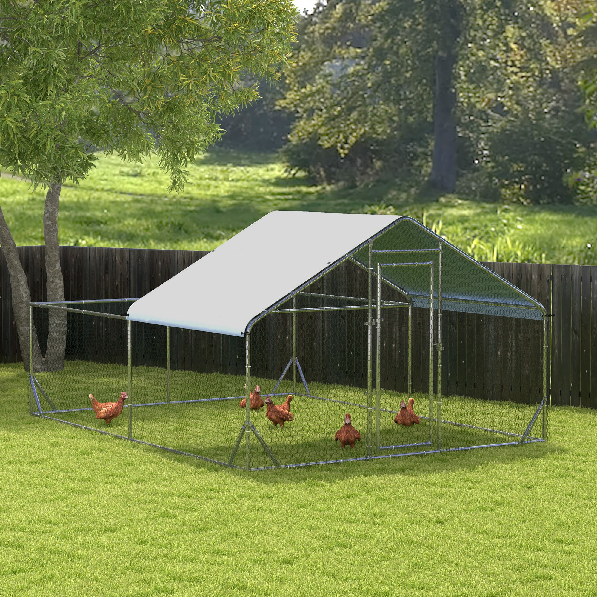 Large Metal Chicken Coop, Hen Run House with Anti-Ultraviolet Cover, Walk-in Poultry Cage for Ducks, Rabbits, Outdoor Backyard Farm, 13.1' x 9.8' x 6.4'