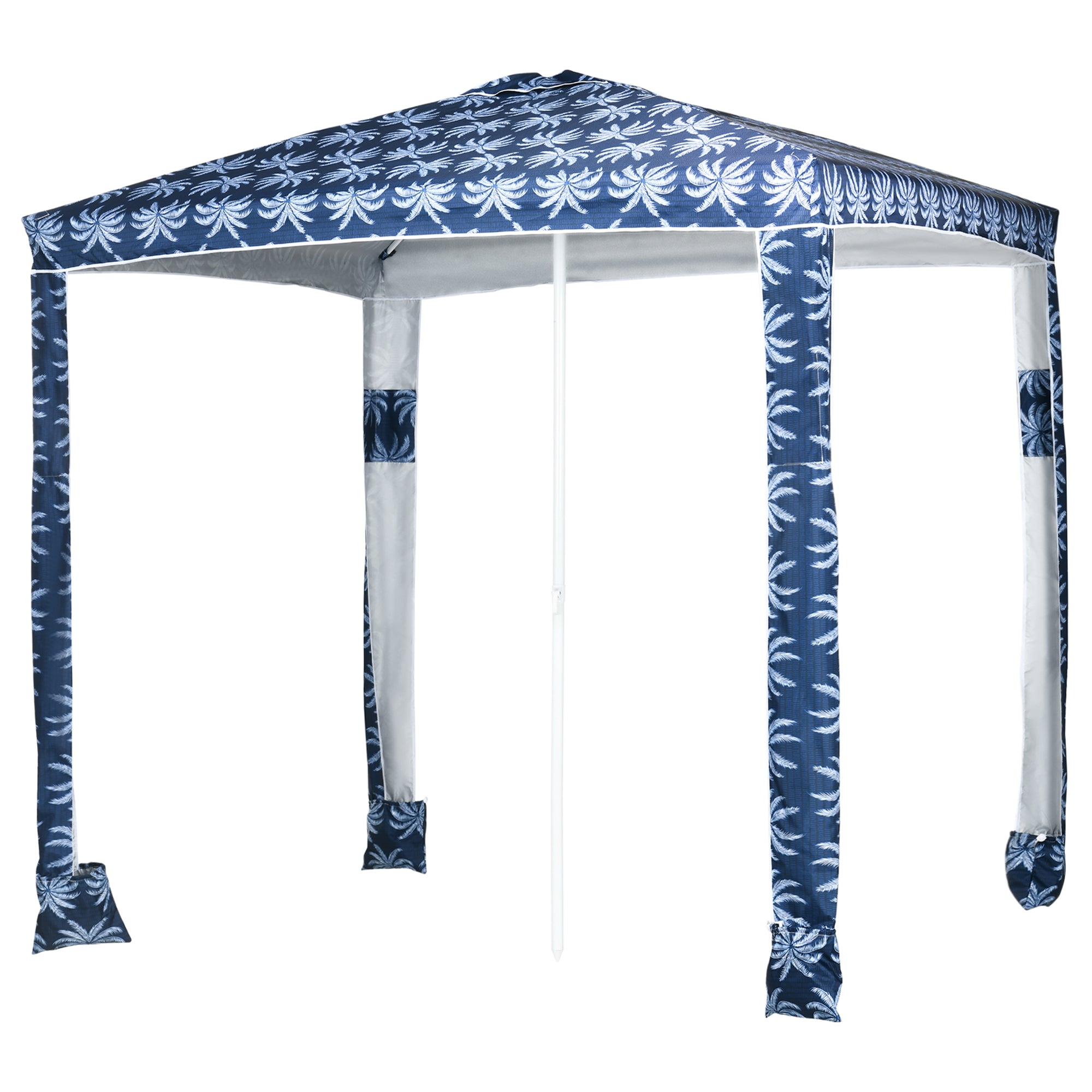 Beach Umbrella, 6.5' Easy-Assembly Sun-Shade Shelter with Sandbags and Carry Bag, Cool UV50+, Dark Blue