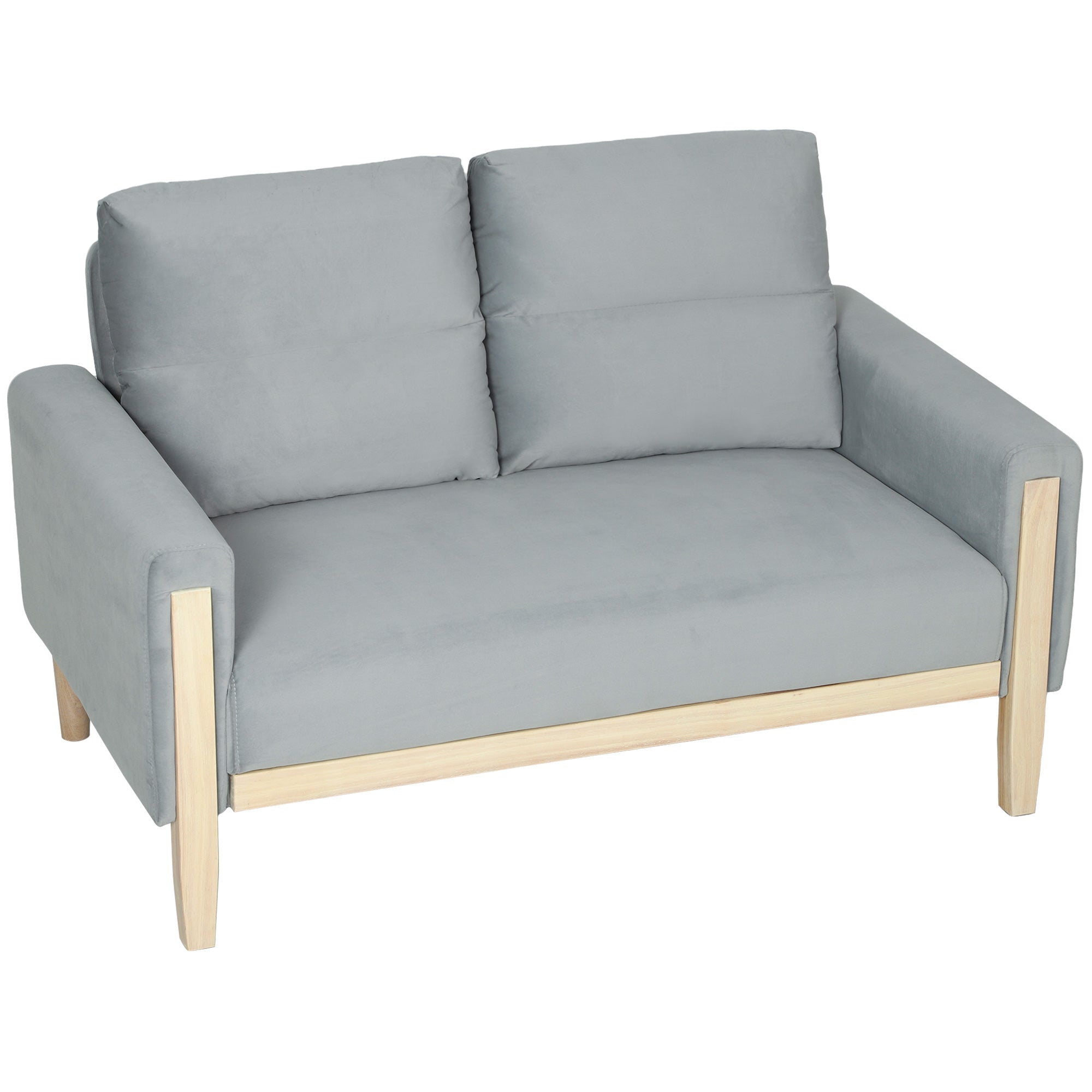 53" Loveseat Sofa, Small 2 Seater Couch with Solid Wood Legs, Modern Velvet Sofa for Living Room, Small Spaces, Grey