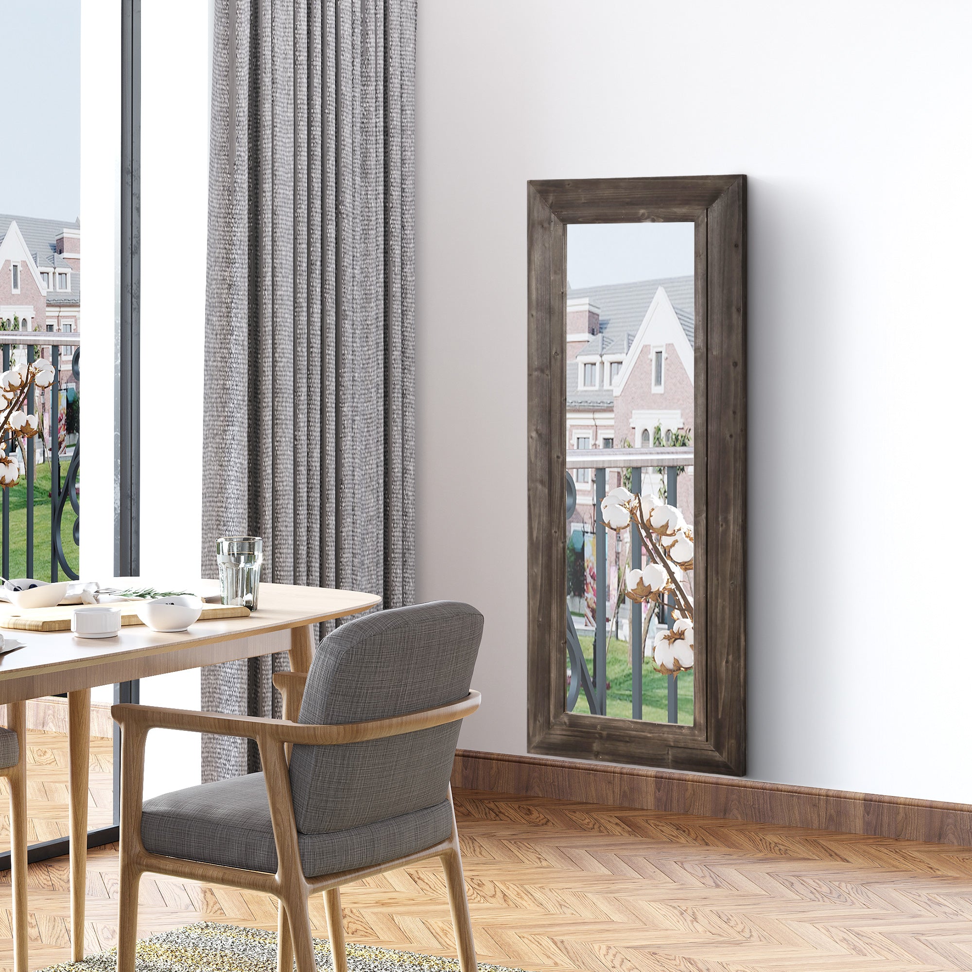 59" x 23.5" Full Length Mirror, Farmhouse Wall Mount and Leaner Floor Mirror, Vertical and Horizontal for Bedroom, Dark Brown