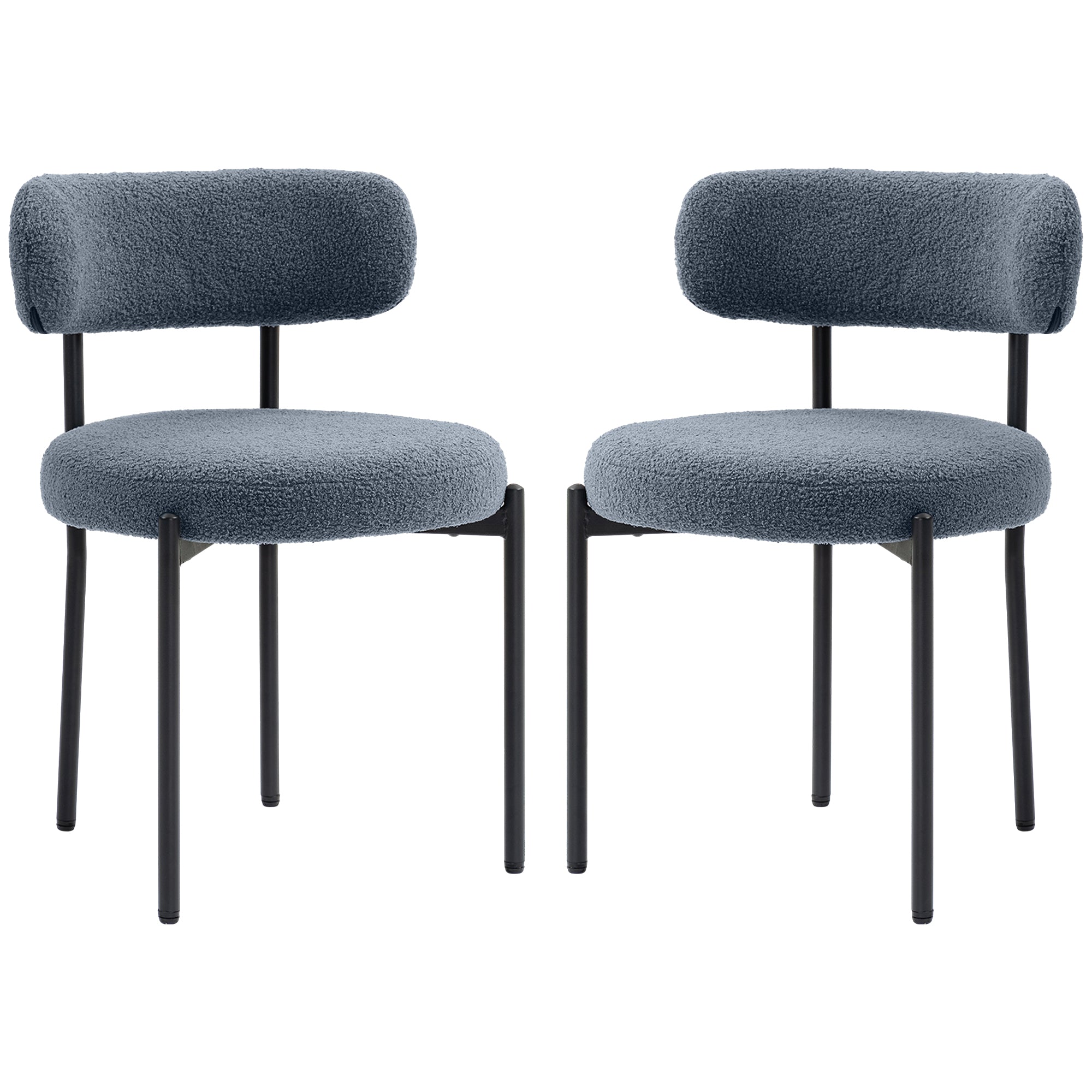 2 Pieces Kitchen Chairs, Modern Dining Chairs w/ Berber Fleece Upholstery and Steel Legs for Living Room, Grey