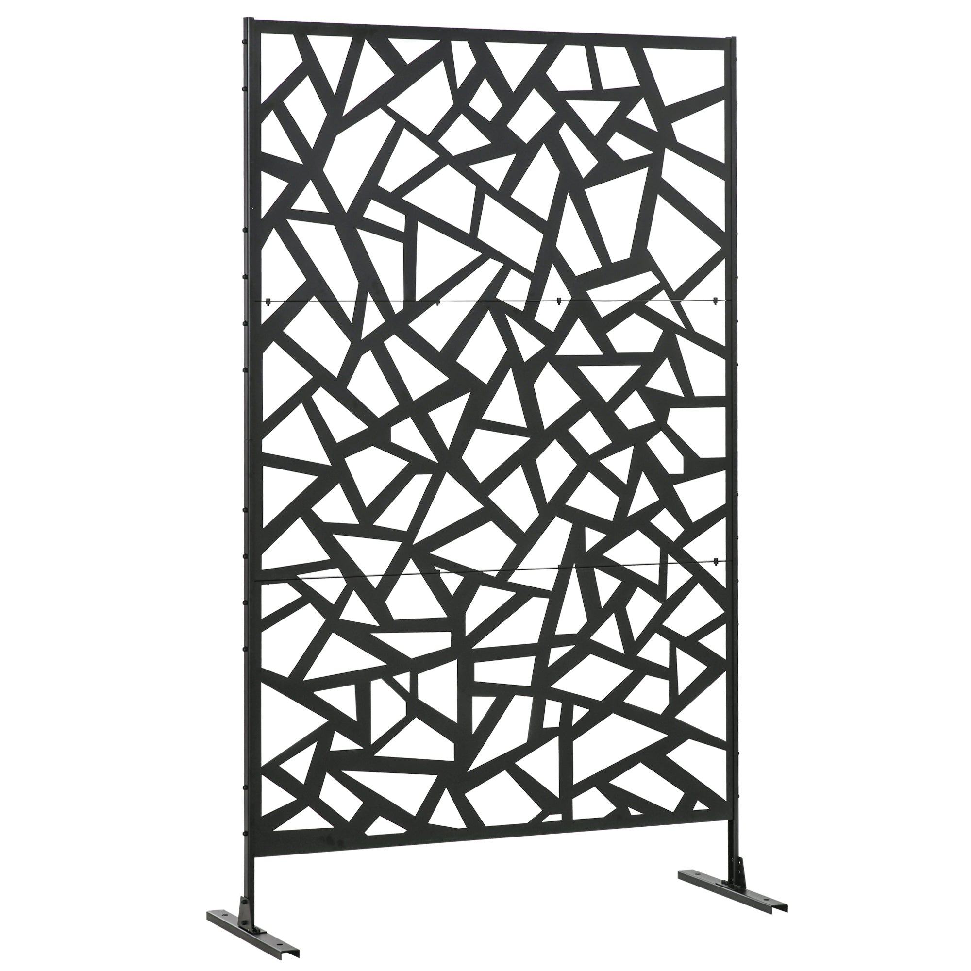 Garden Privacy Screen, Decorative Outdoor Divider, Metal Privacy Screen with Stand, Irregular Fence Style, Black