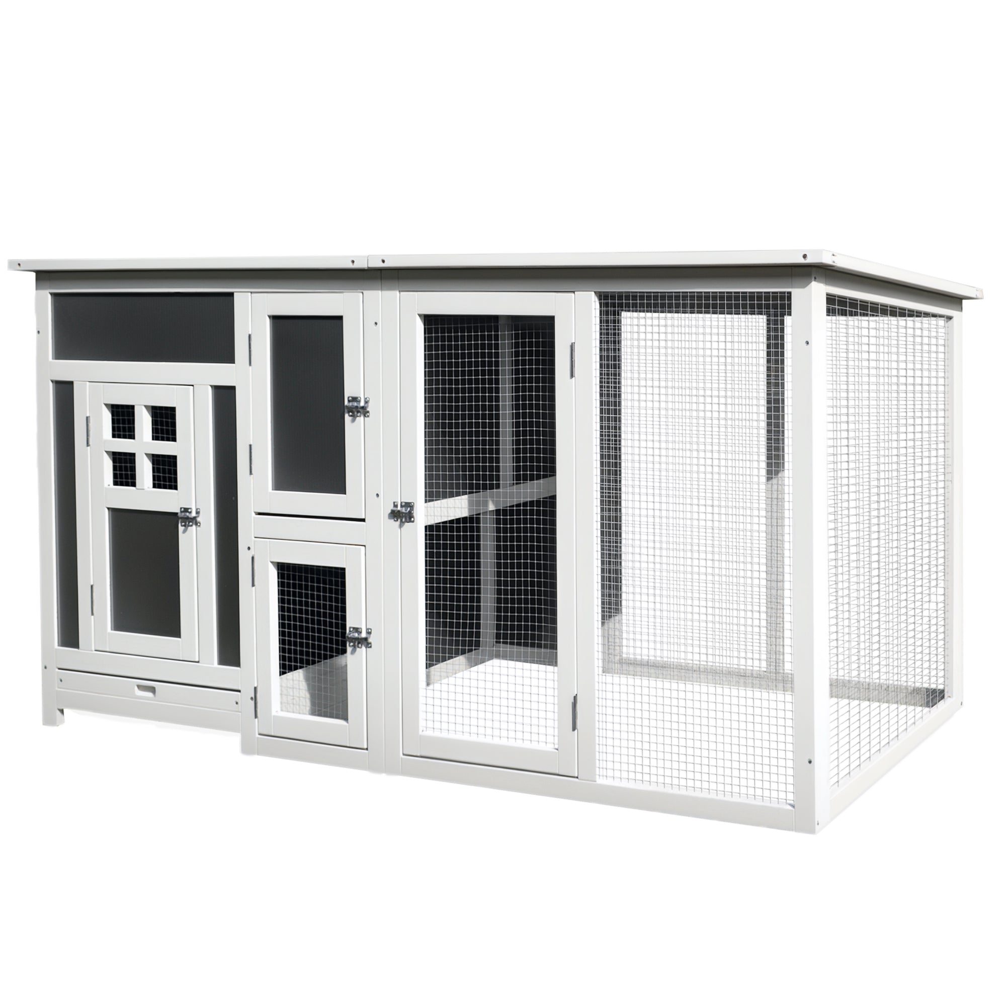 63" Chicken Coop Wooden Hen House Rabbit Hutch Poultry Cage Pen Outdoor Backyard with Nesting Box and Run Small Animal Cage PC Roof Grey