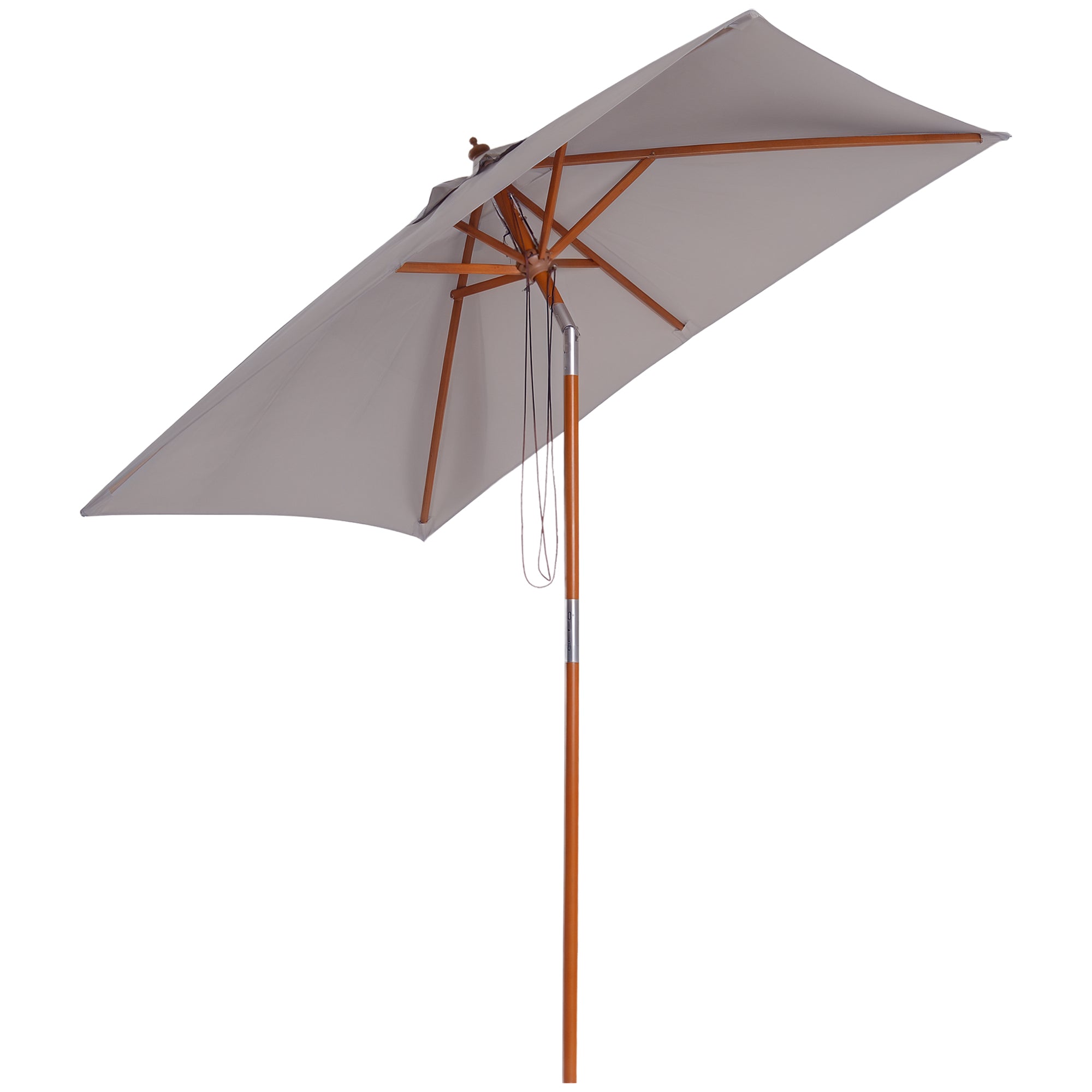 6.6 x 5ft Fir Wooden Patio Umbrella Market Parasol Tilt Mechanism 6 Ribs Garden Sunshade, Grey