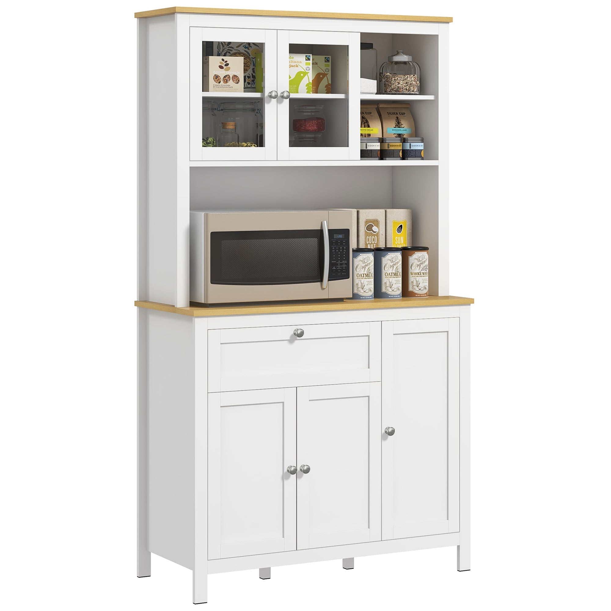 71" 5-Door Kitchen Pantry Cabinet, Freestanding Storage Cabinet Cupboard with Adjustable Shelves, White