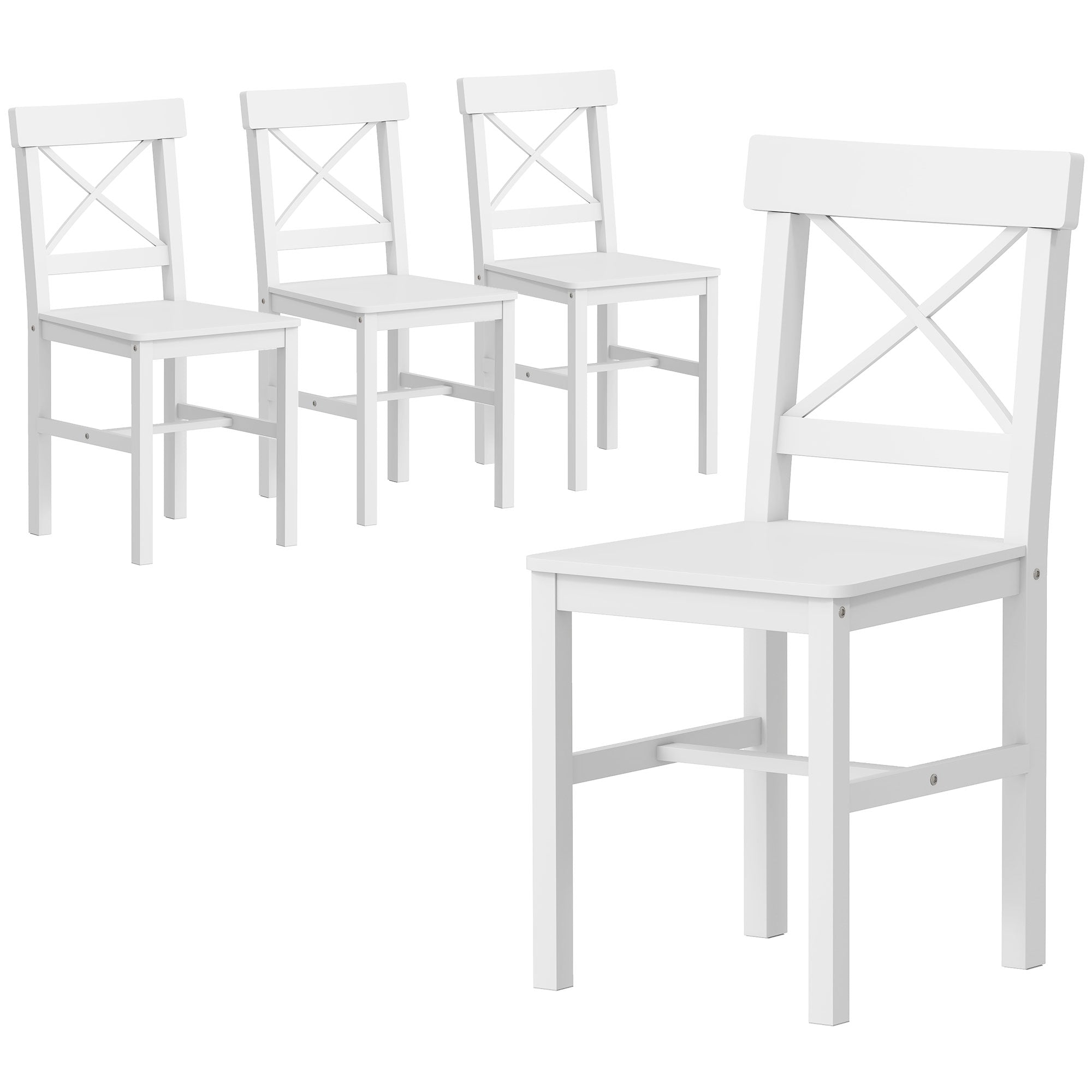 Wooden Dining Chairs Set of 4, Kitchen Chairs with Cross Back, Solid Structure for Living Room and Dining Room, White
