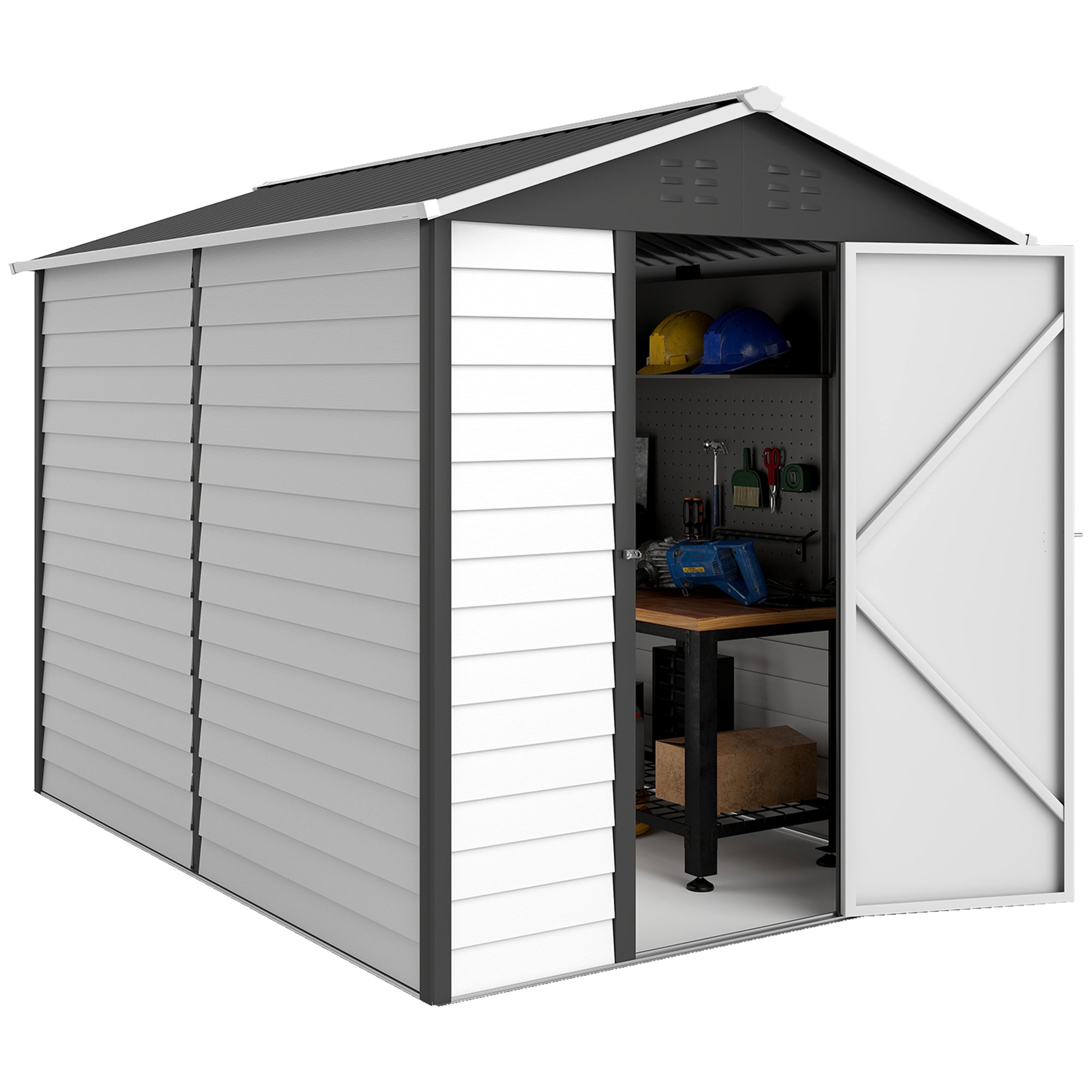 9' x 6' Garden Shed, Outdoor Storage Patio Shed w/ Sloped Roof, Lockable Door for Patio Lawn, Dark Grey