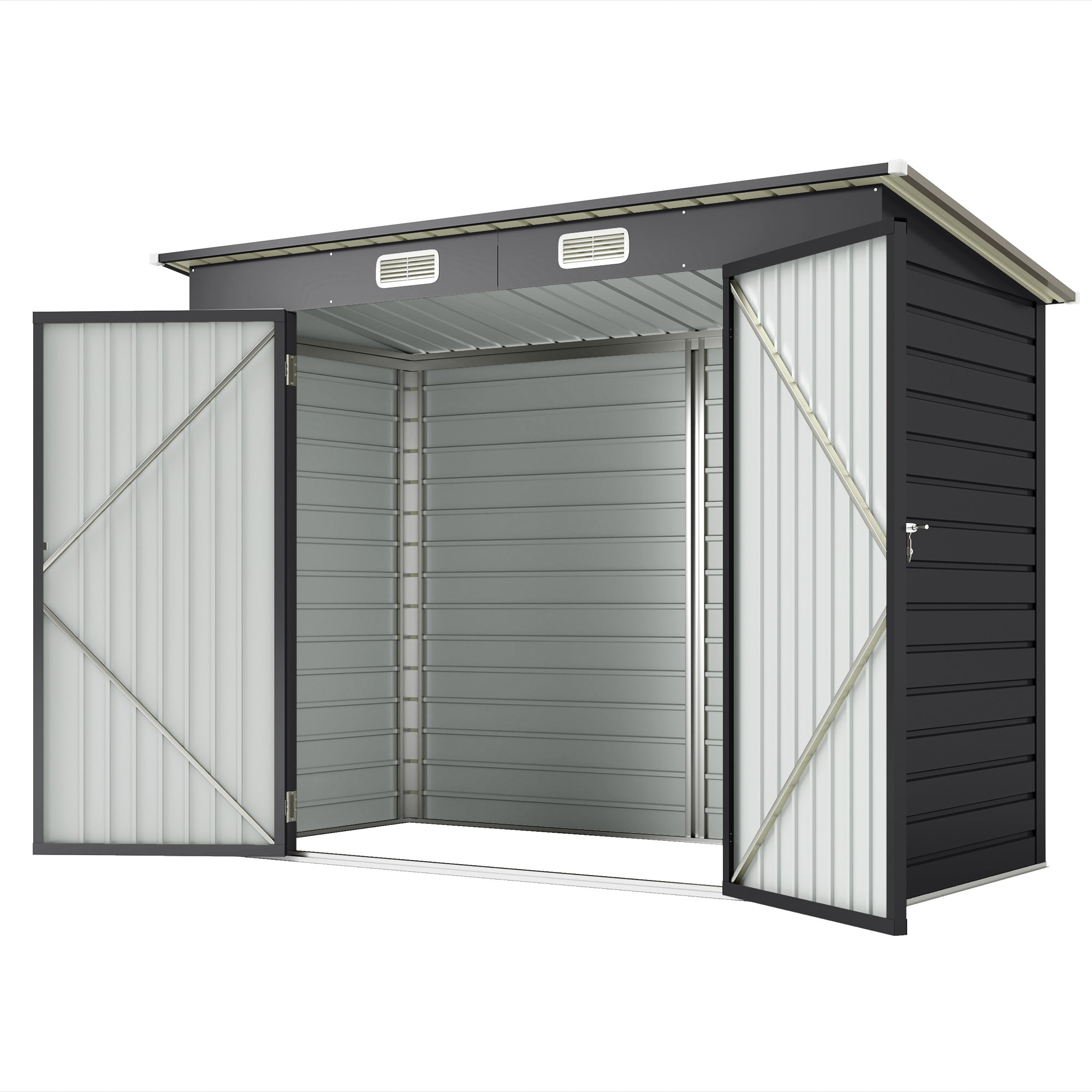 8 x 4FT Galvanized Garden Storage Shed, Metal Outdoor Shed with Double Doors and 2 Vents, Grey