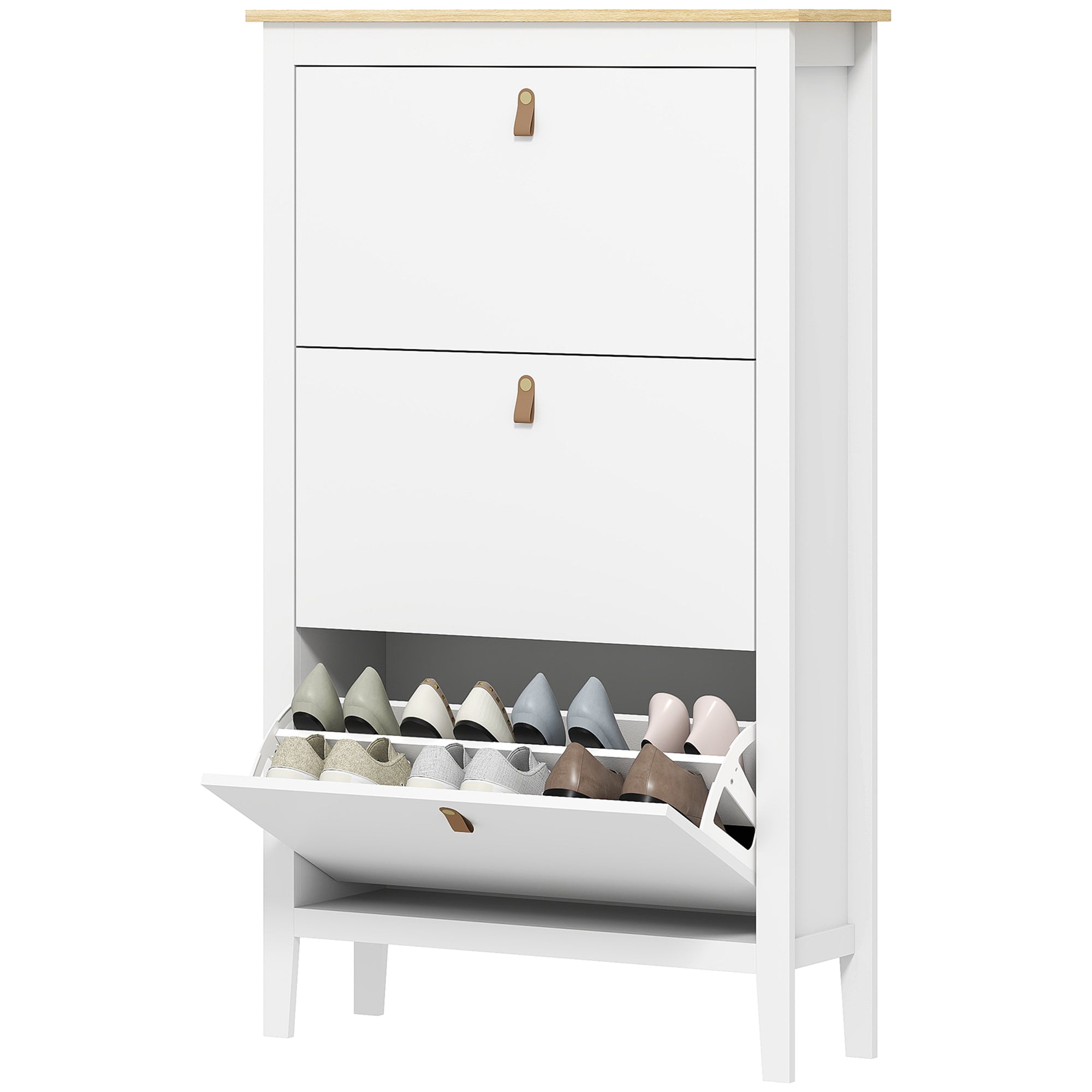 Narrow Shoe Cabinet with 3 Flip Drawers, Adjustable Shelves for Entryway, Holds 15-21 Pairs, White