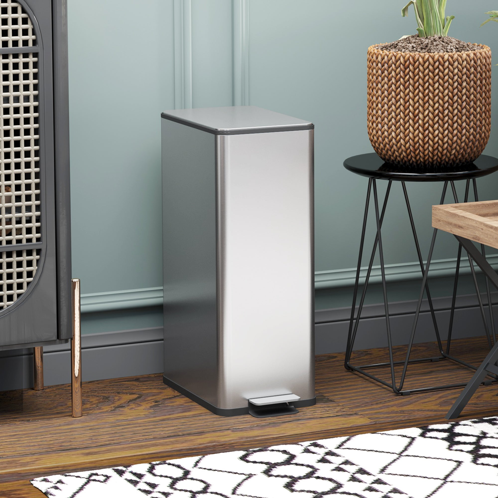 5.3 Gallon Stainless Steel Kitchen Garbage Can with Soft-close Lid, Foot Pedal, Fingerprint-Proof, Silver