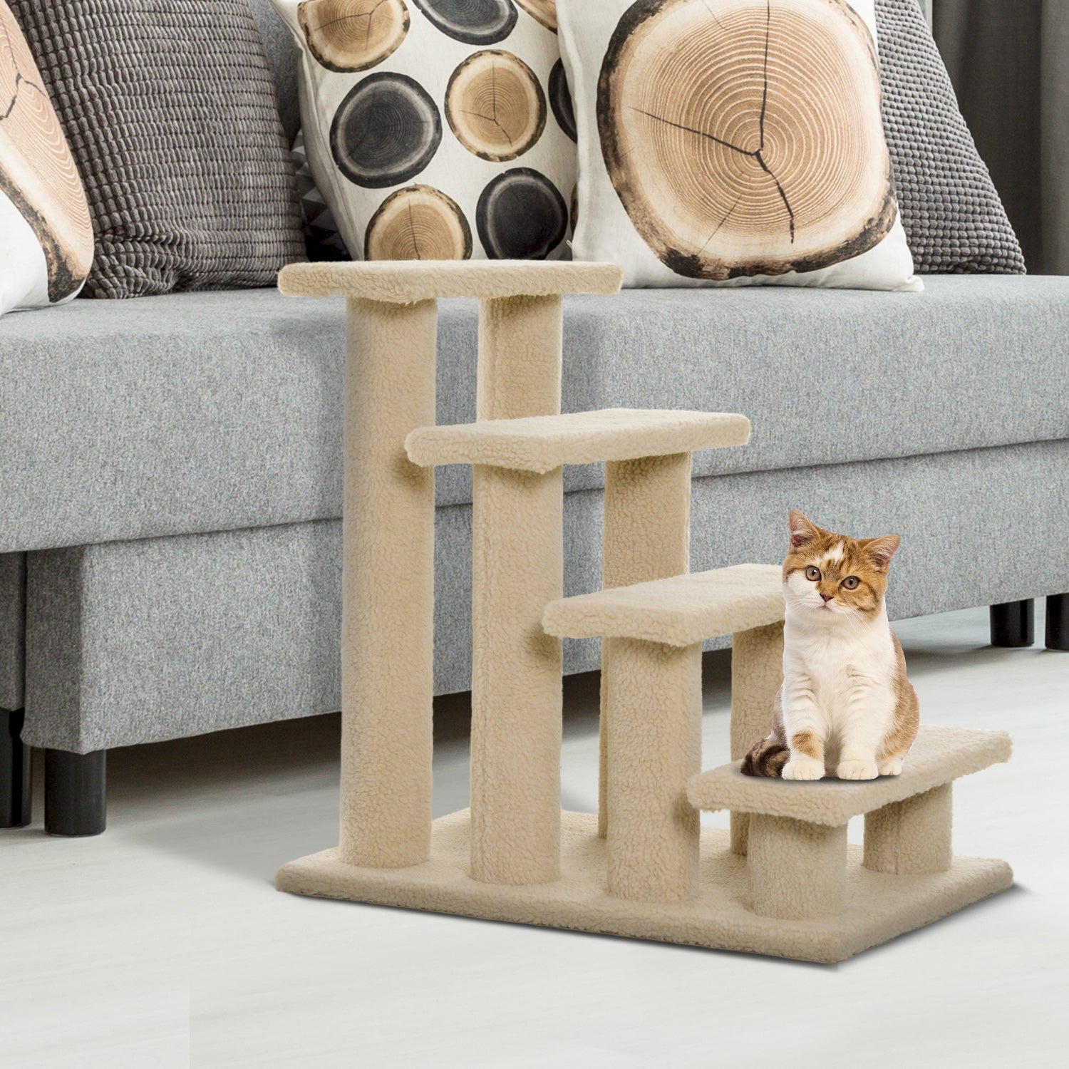 23.5" 4 Tier Pet Stairs Dog Cat Step Scratch Post Furniture, Cream White