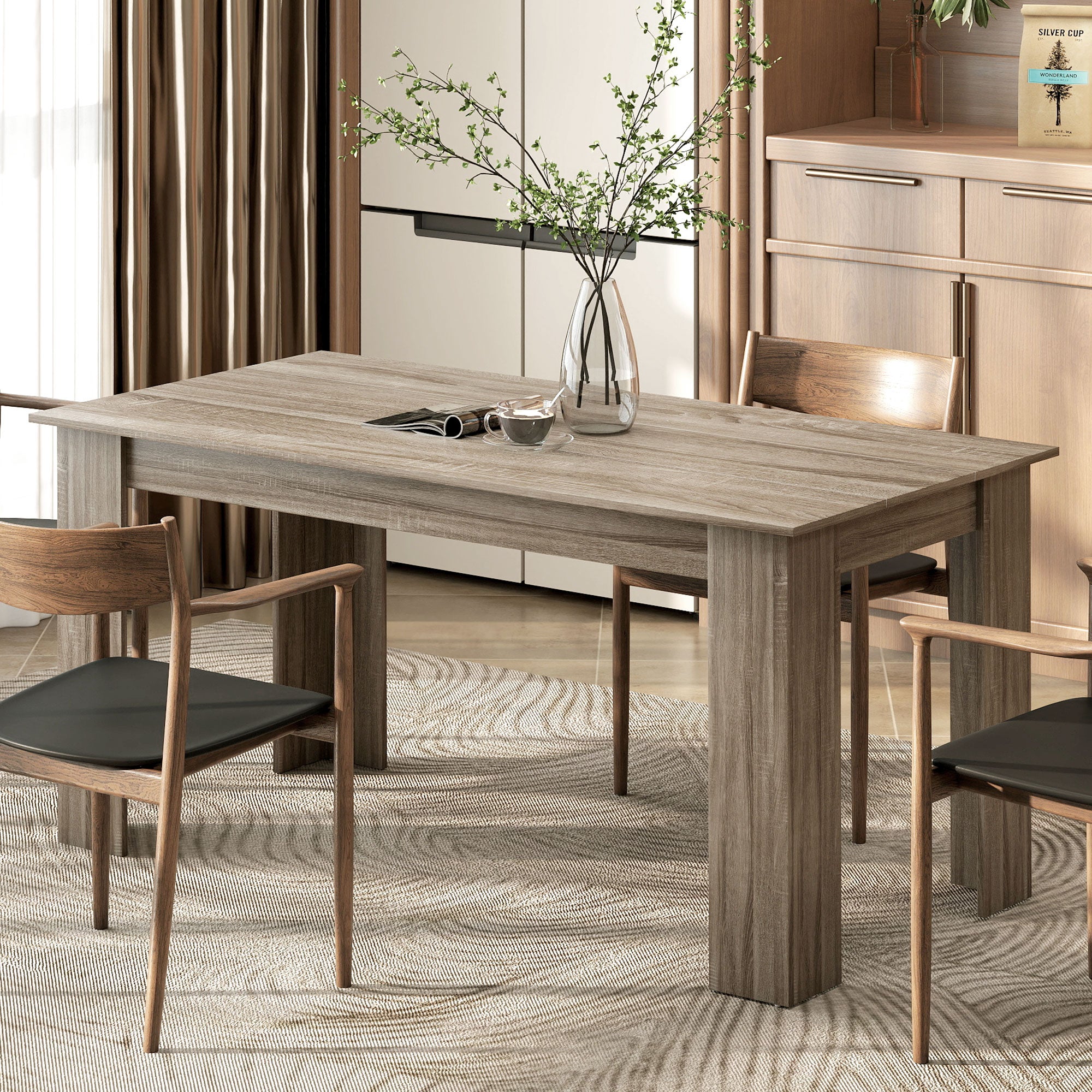 63" Kitchen Table for 4-6 People, Dining Table with Wood Effect for Dining Room, Grey