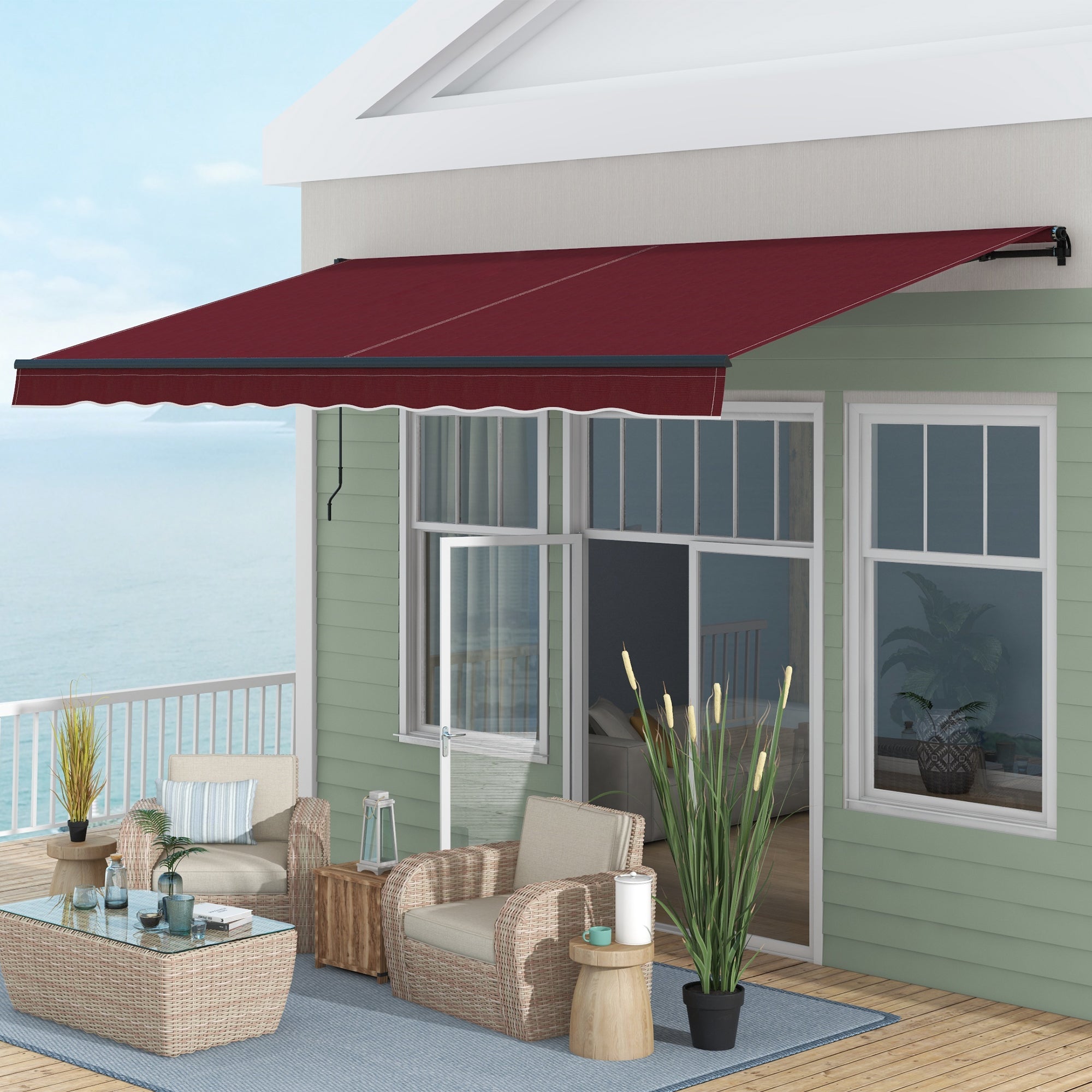 15' x 10' Retractable Awning, 280gsm UV Resistant Sunshade Shelter, for Deck, Balcony, Yard, Wine Red