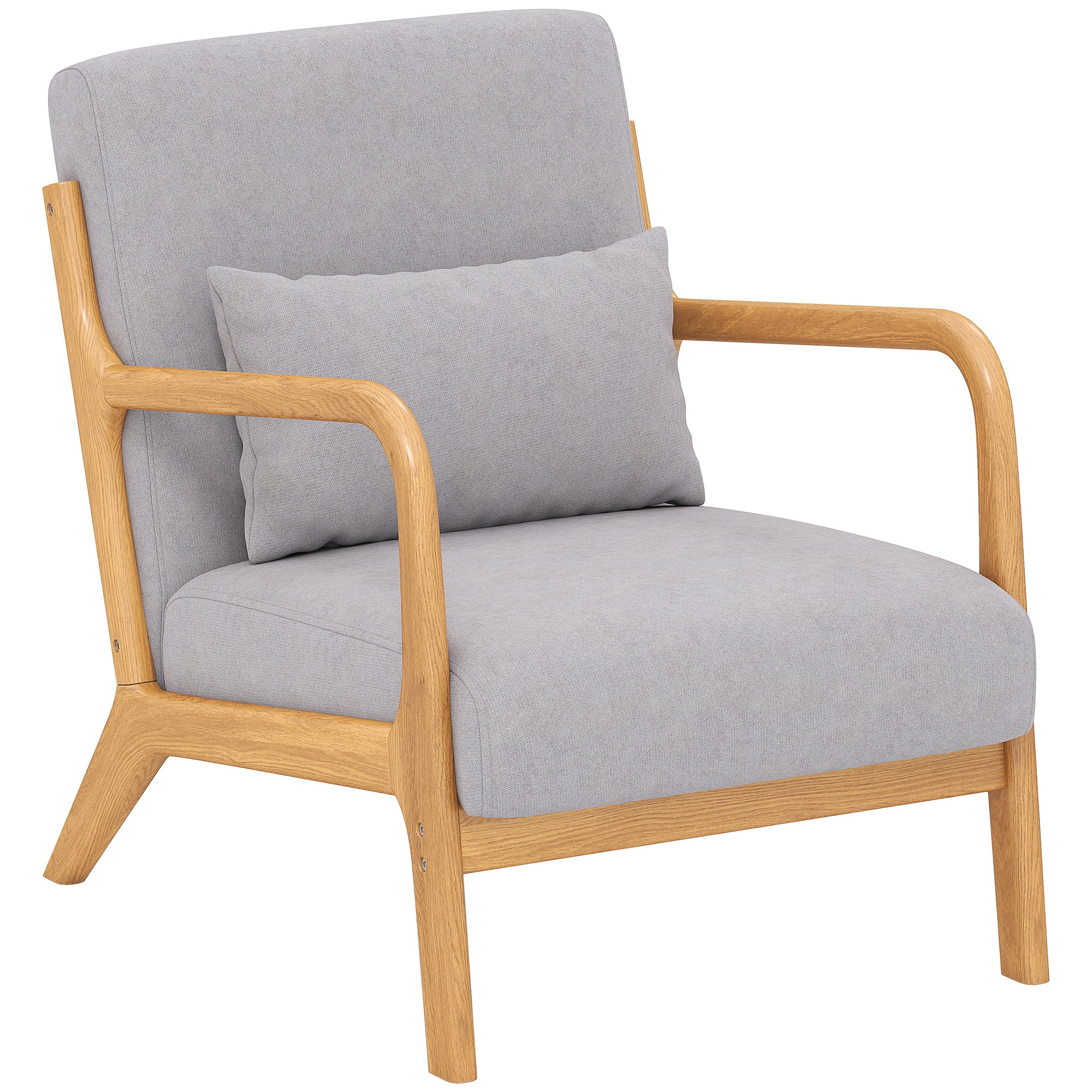 Fabric Lounge Chair, Velvet Armchair, Retro Accent Chair with Wood Legs and Thick Padding for Bedroom, Grey