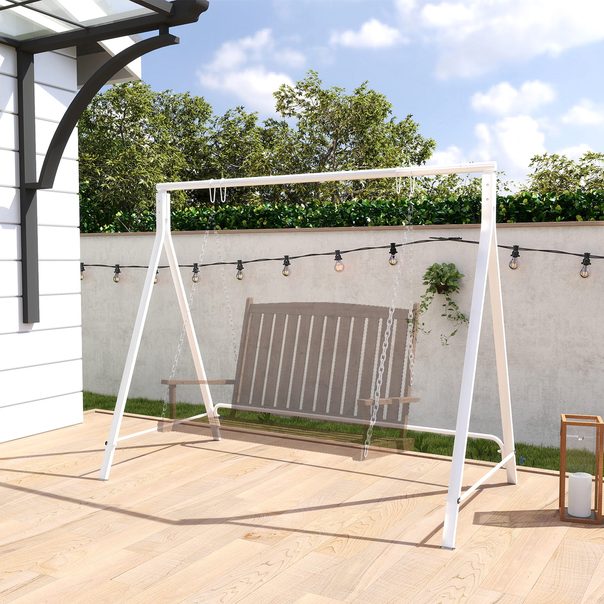 Metal Swing Stand Swing Frame, Hanging Chair Stand Only, 528 LBS Weight Capacity, for Backyard, Patio, Lawn, White