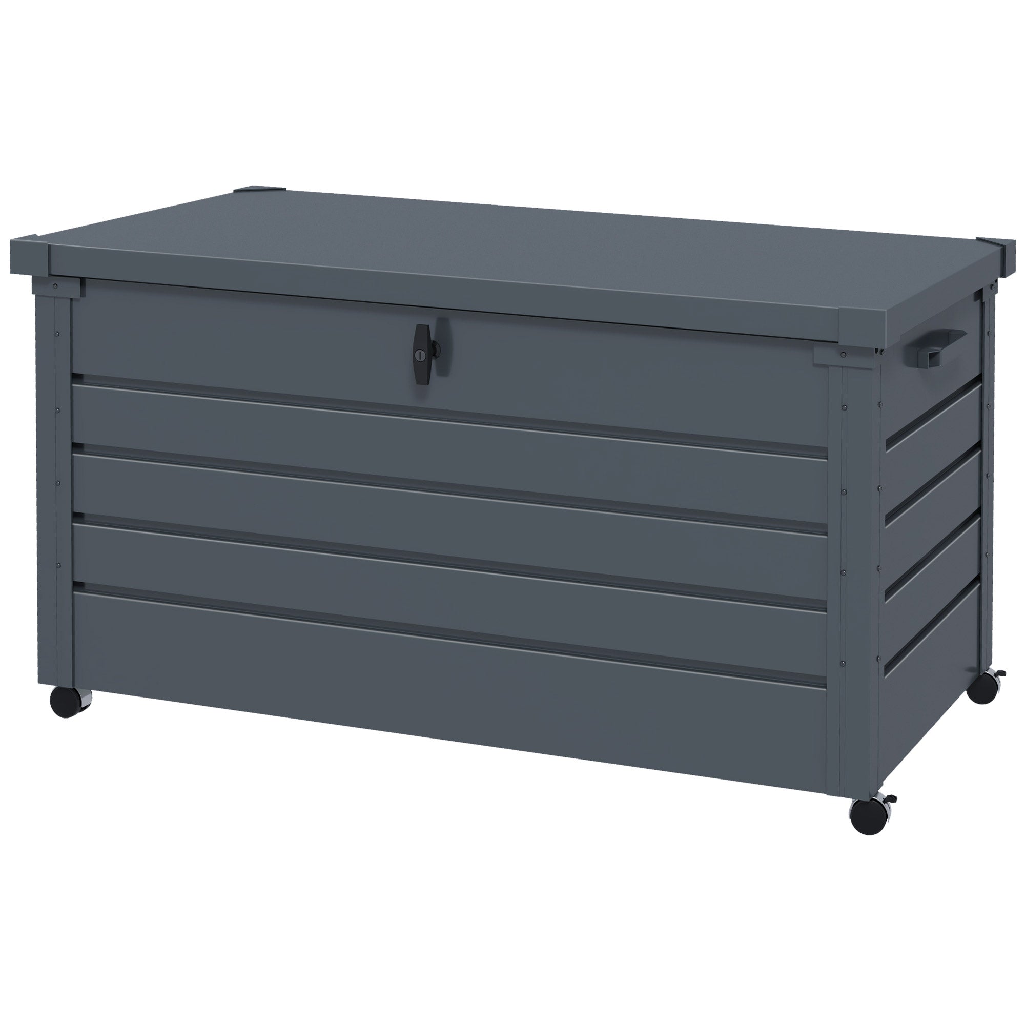82 Gallon Garden Storage Box, Waterproof Outdoor Storage Container with Wheels and Handles, Dark Grey
