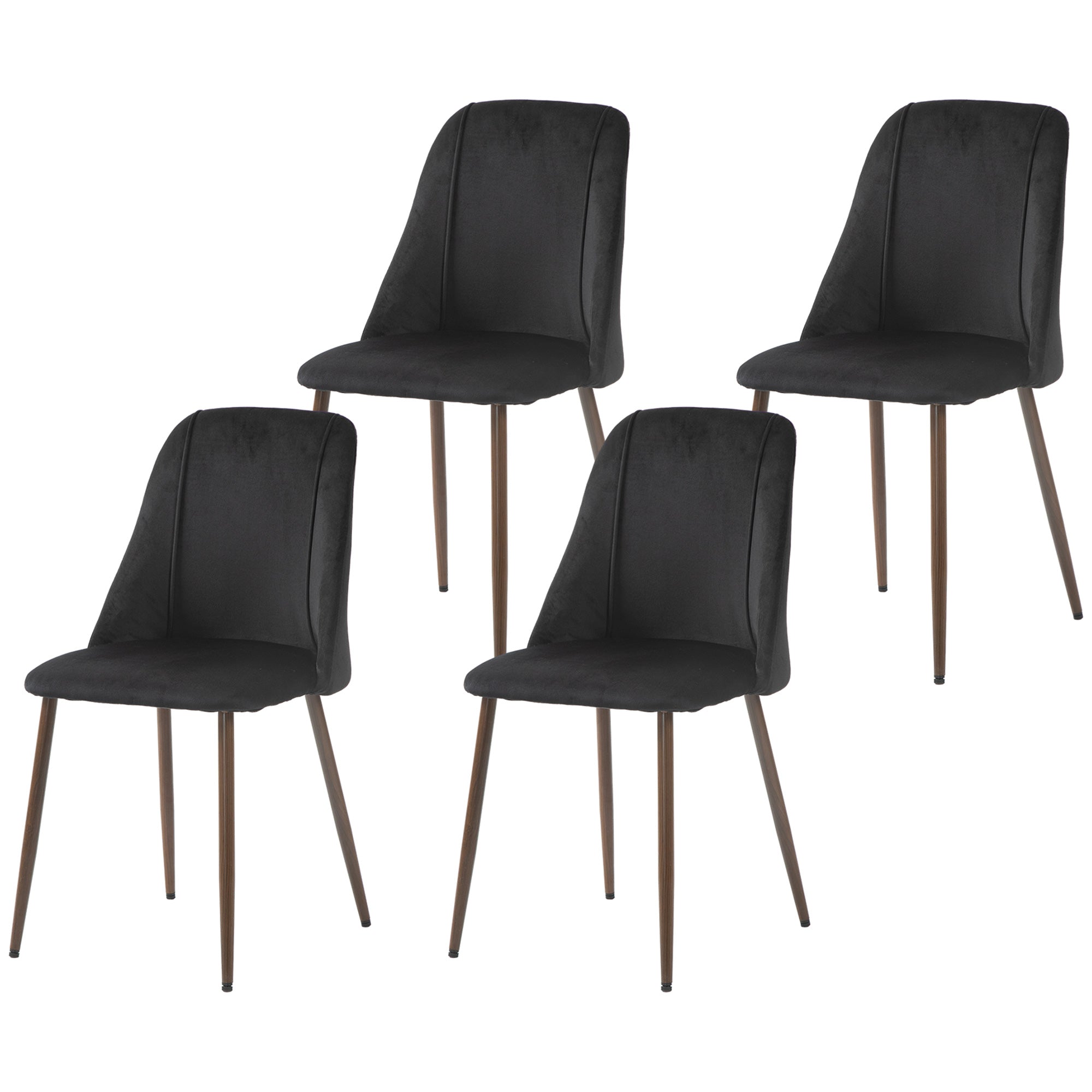 Upholstered Dining Chairs Set of 4, Velvet Accent Chair with Back and Wood-grain Steel Leg for Kitchen, Black
