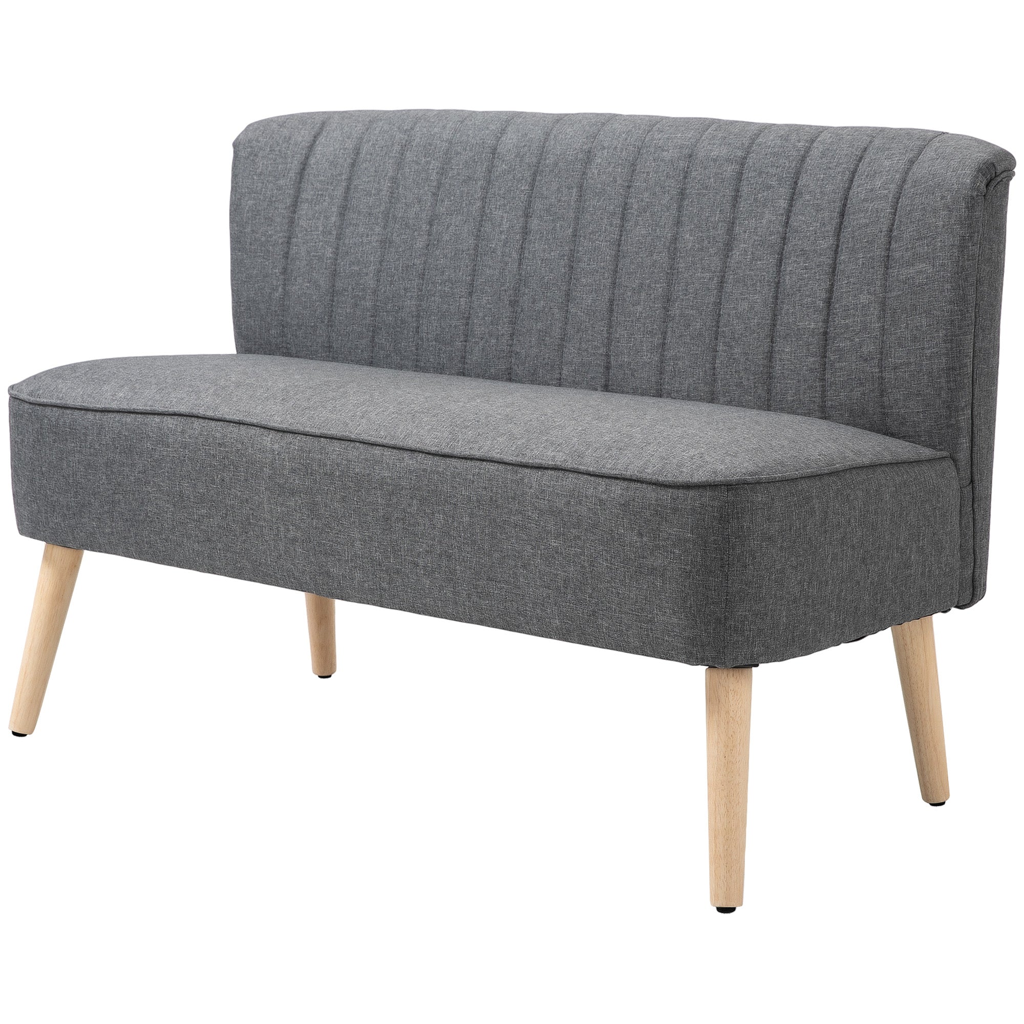 Modern 2 Seater Sofa, Upholstered Two Seater Couch with Rubber Wood Legs, Grey