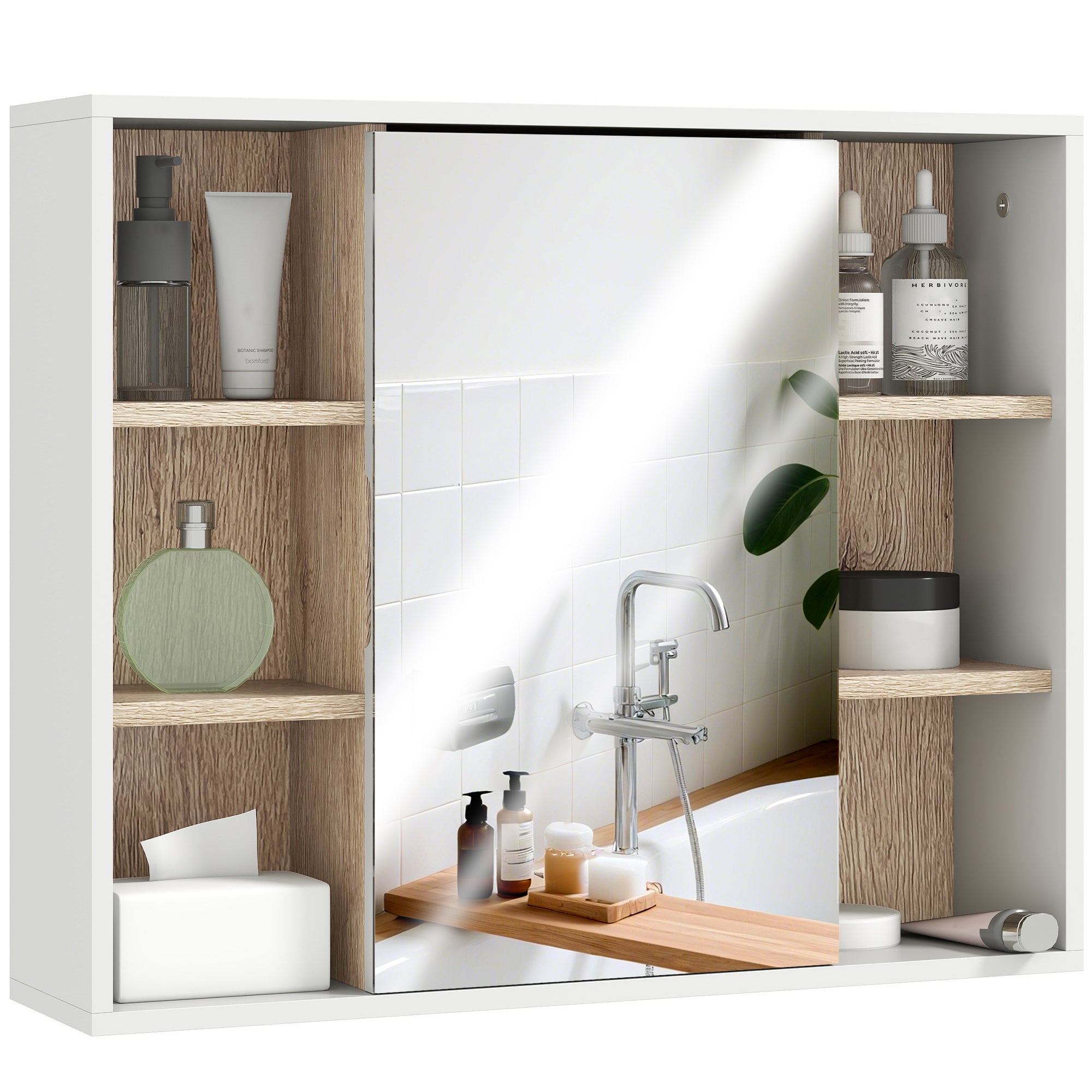 Wall-Mounted Bathroom Medicine Cabinet with Mirror, Over Toilet Bathroom Vanity Cabinet White & Oak