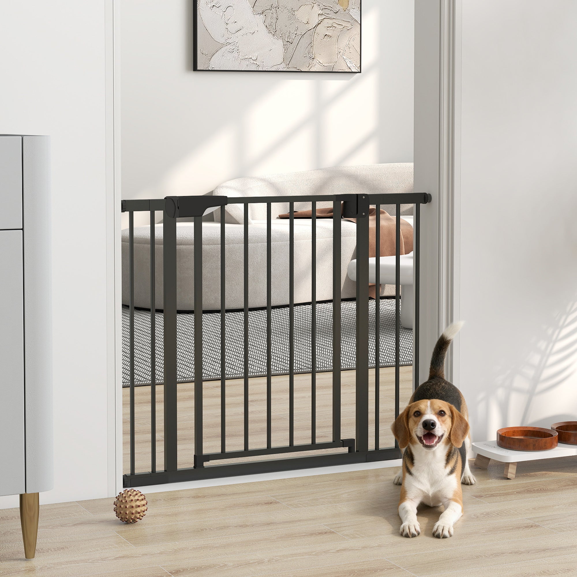 Baby Gate, Pet Safety Gate Pressure Fit, 30"-41" Wide with Two-Way Open, Auto-Close for Stair, Doorways, Hallways, Black