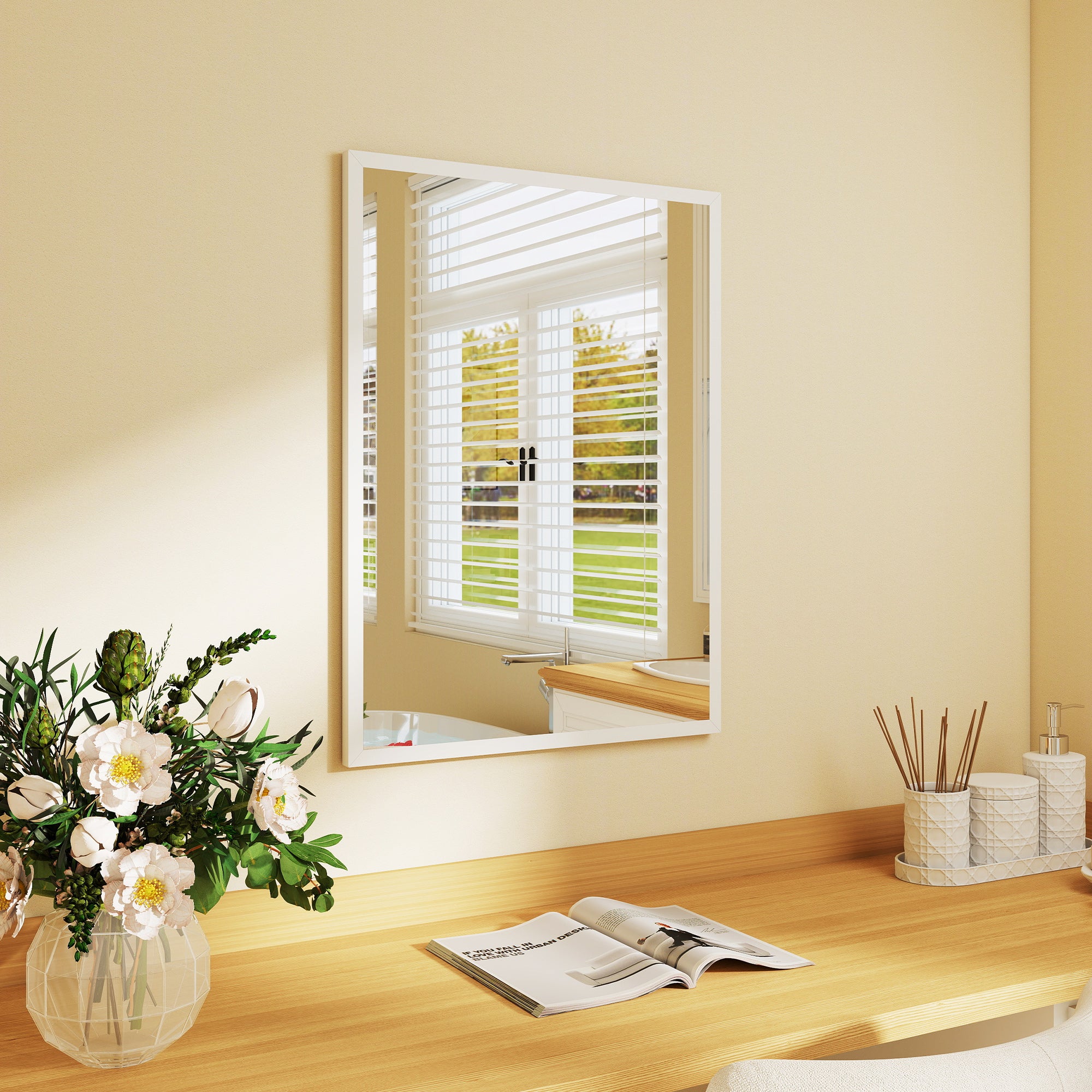 22" x 30" Bathroom Mirror for Wall, Rectangular Mirror for Living Room, Bedroom, Entryway, White