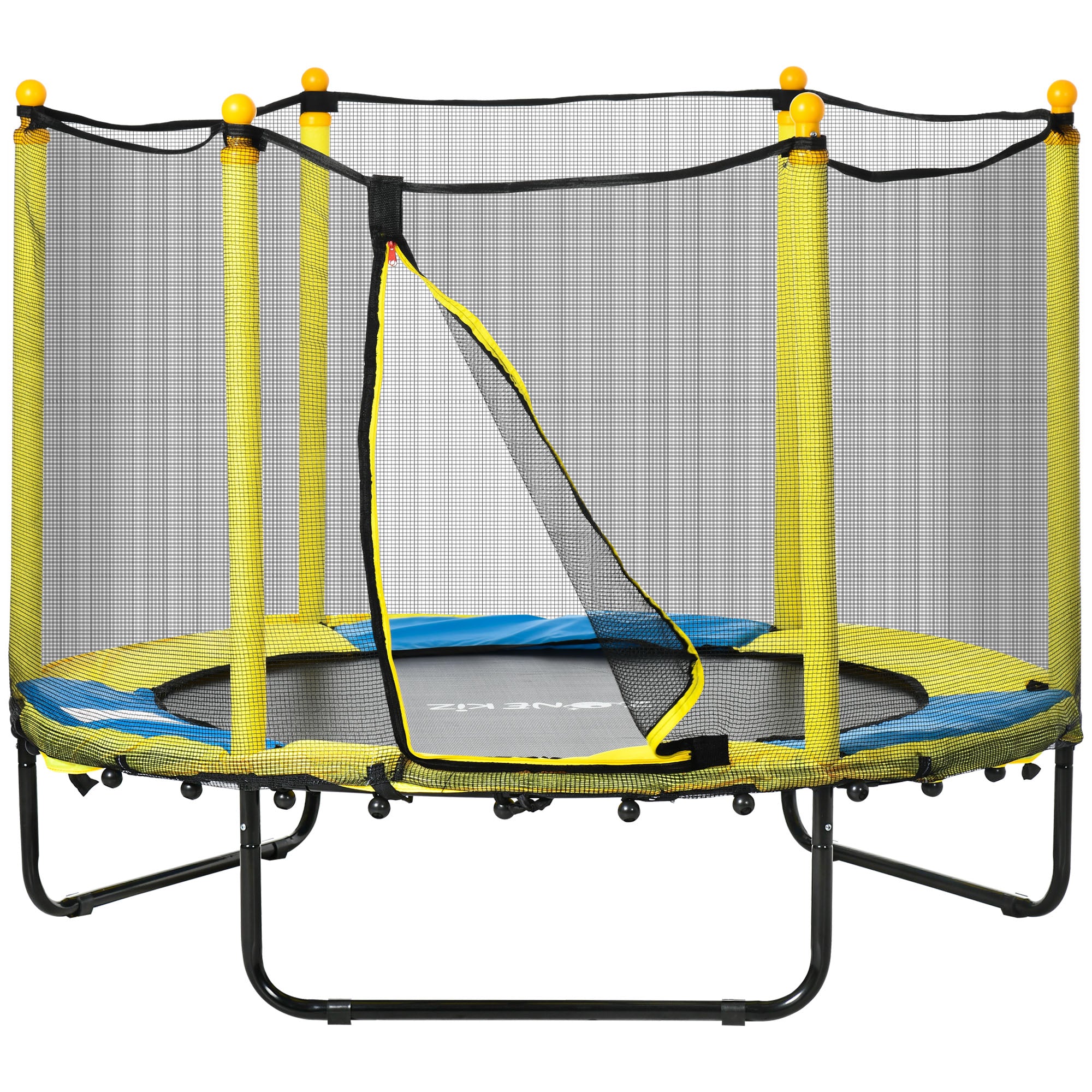 Qaba 4.6FT Trampoline for Kids with Enclosure Net for Ages 3-10, Indoor Outdoor Use, Yellow