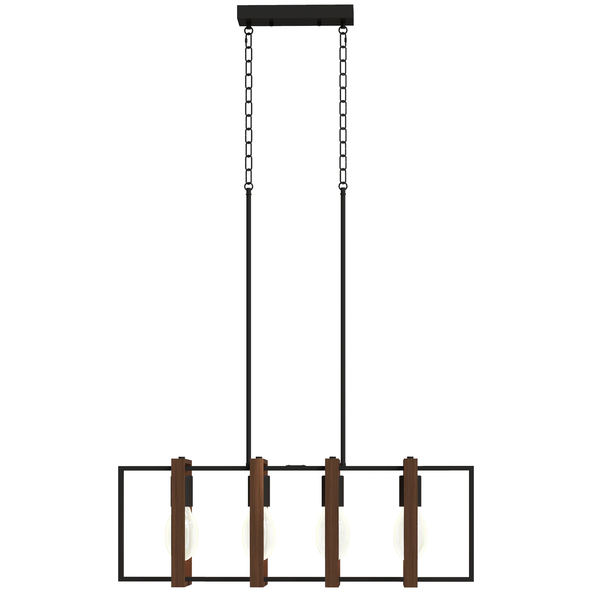 Farmhouse Kitchen Island Lighting, Linear Pendant Light with 4 Rotatable Frames and Adjustable Height, Walnut