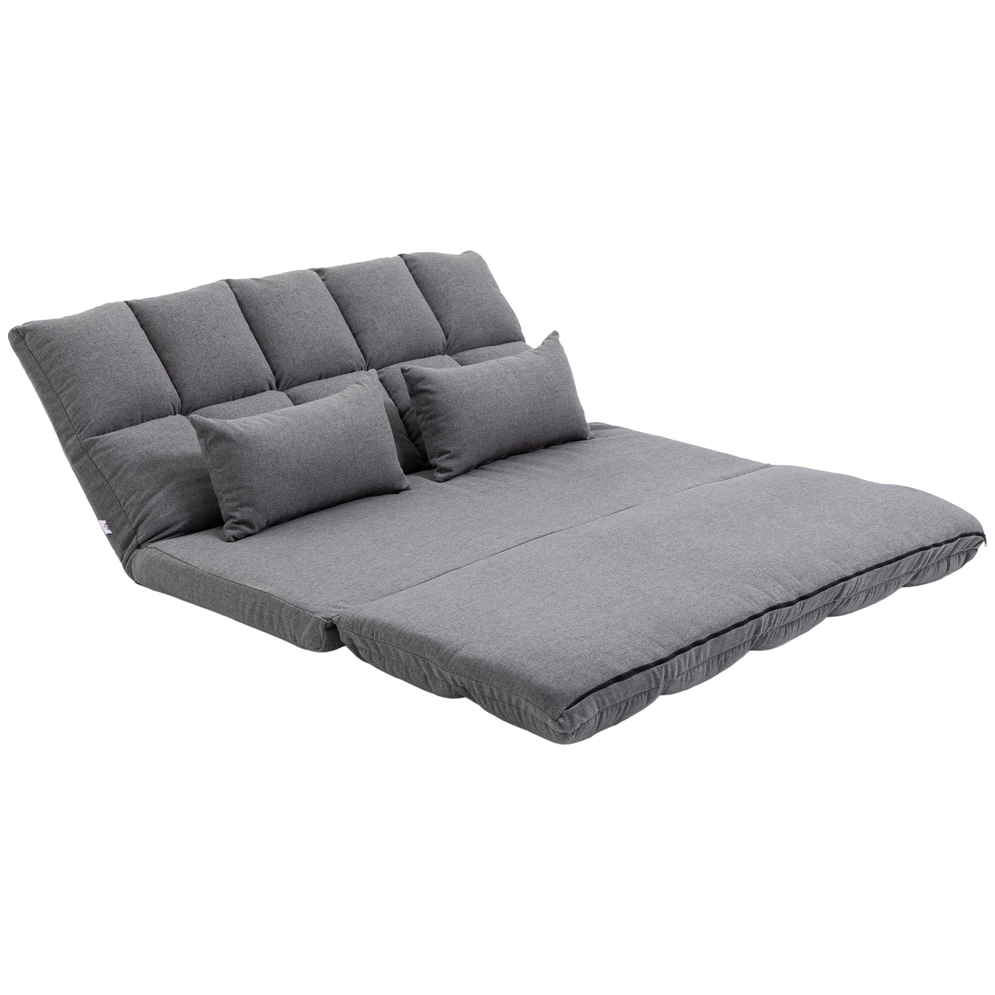 51" Folding Floor Sofa, Foldable 2-Seater Lazy Sofa Sleeper Bed, Adjustable Linen Floor Couch with 9-position Backrest, 2 Pillows and Wide Seat for Living Room, Grey
