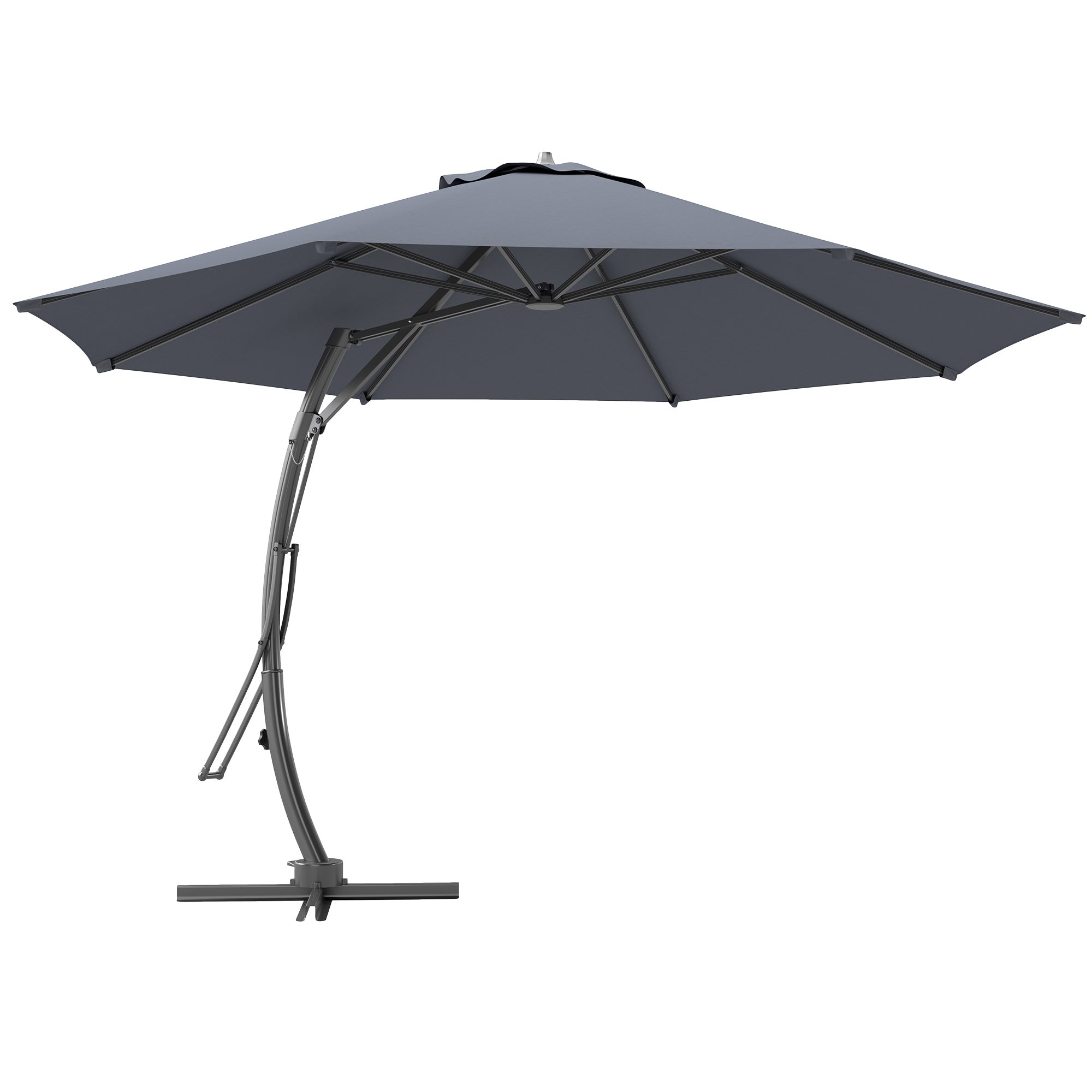 11FT Patio Umbrella, Cantilever Umbrella with 8 Ribs, 360° Rotation, Easy Adjustment for Garden, Deck, UPF 50+, Grey