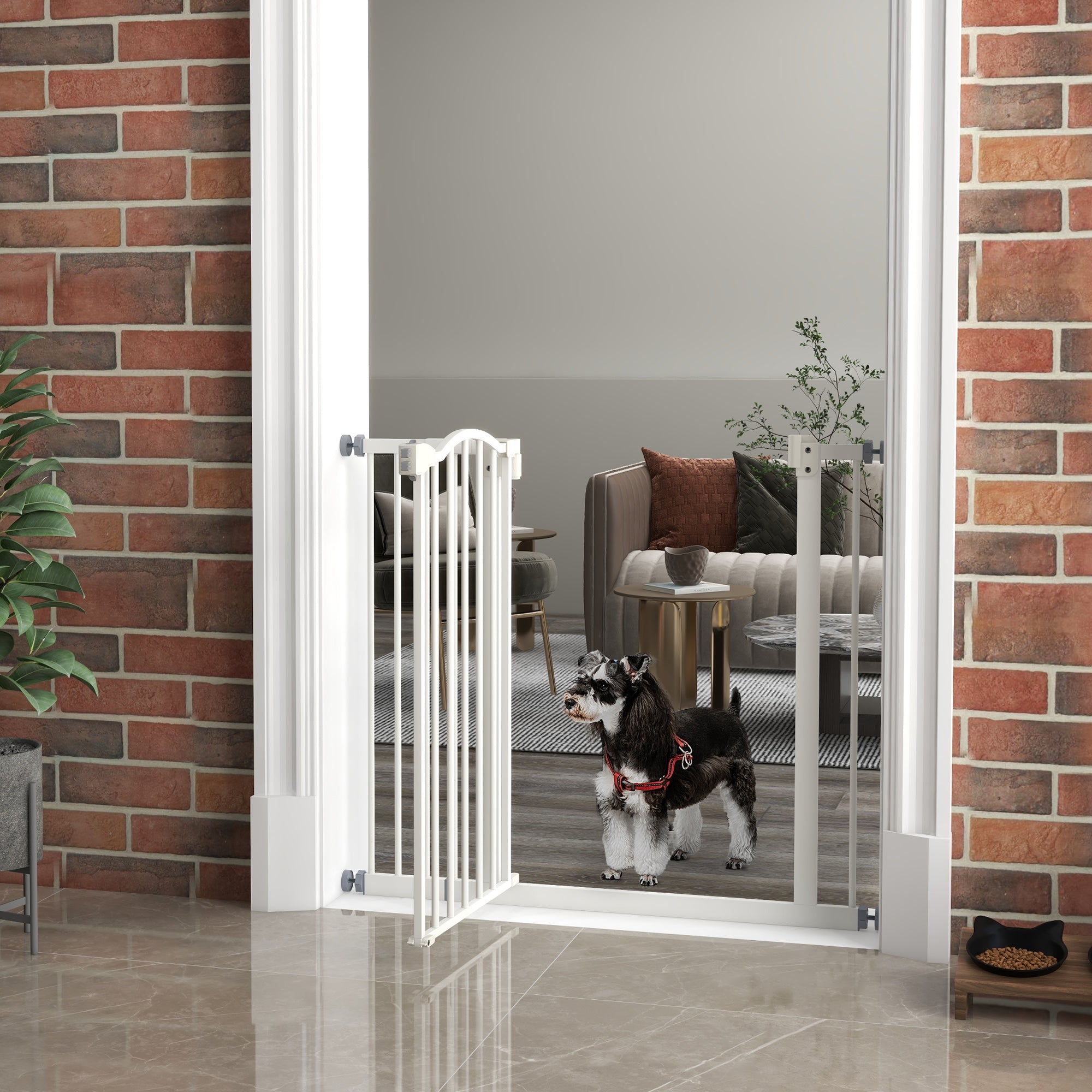 Extra Tall Dog Gate with Door, Pressure Fit, Auto Close, Double Locking for Doorways Hallways Stairs, 29"-37", White