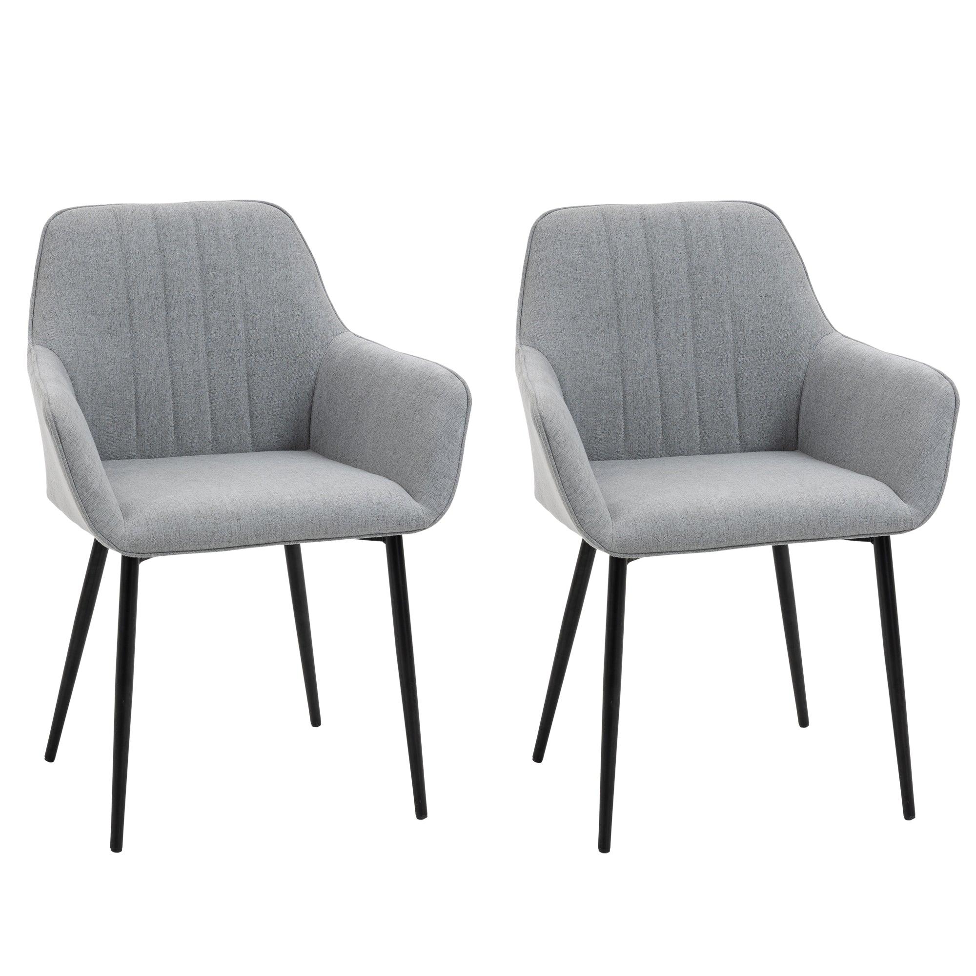Dining Chairs Set of 2, Upholstered Linen Fabric Accent Chairs with Metal Legs, Light Grey