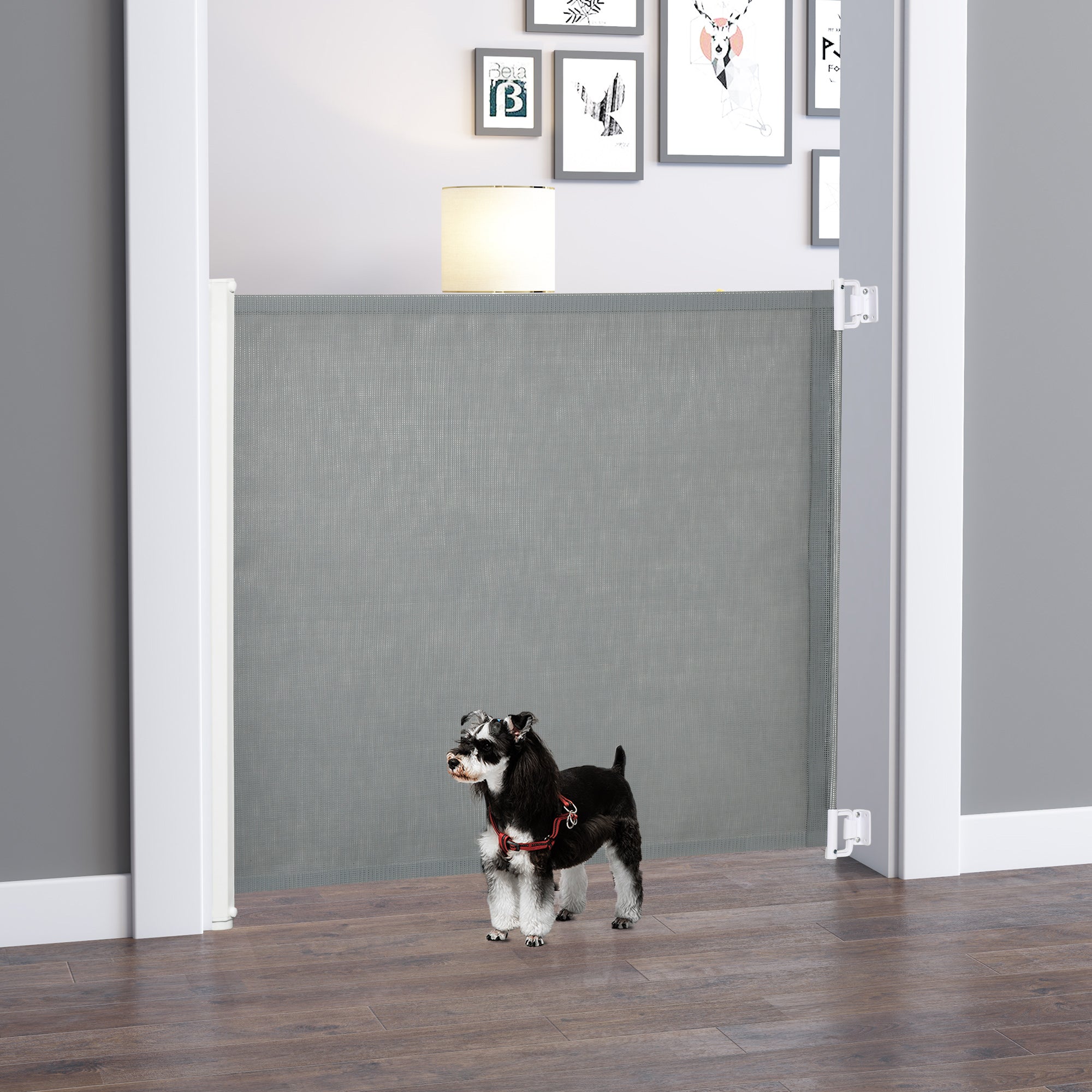Retractable Pet Safety Barrier Gate, Flexible and Extensible for Stairways Doorways Hallways, Grey
