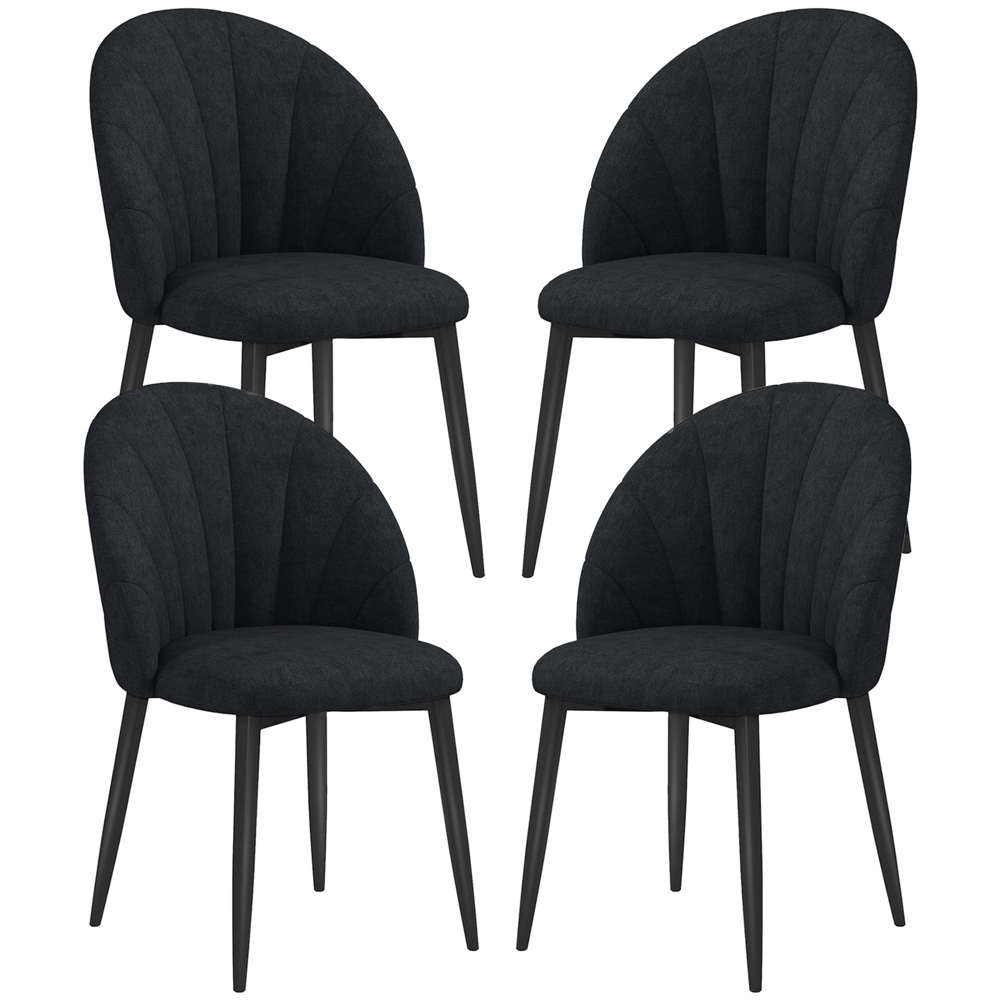 Modern Dining Chairs Set of 4, Upholstered Dining Room Chairs with Metal Legs, Shell Backrest, Padded Seat, Black