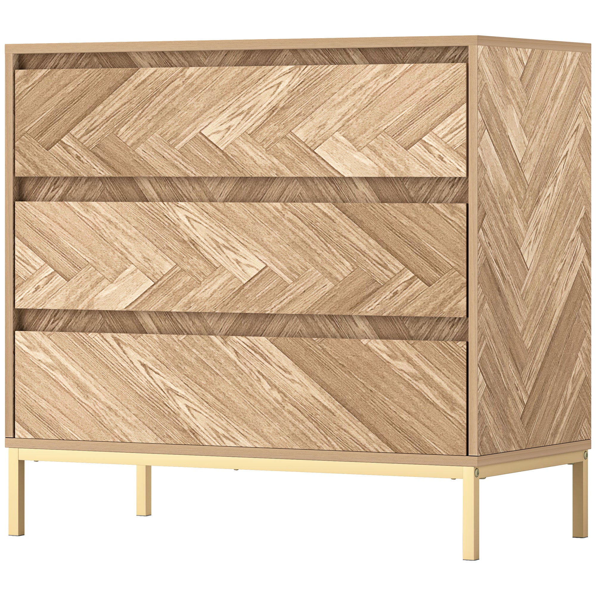 Bedroom Chest of Drawers with Anti-tipping Design, Storage Cabinet with 3 Drawers for Living Room, Hallway, Nature Wood