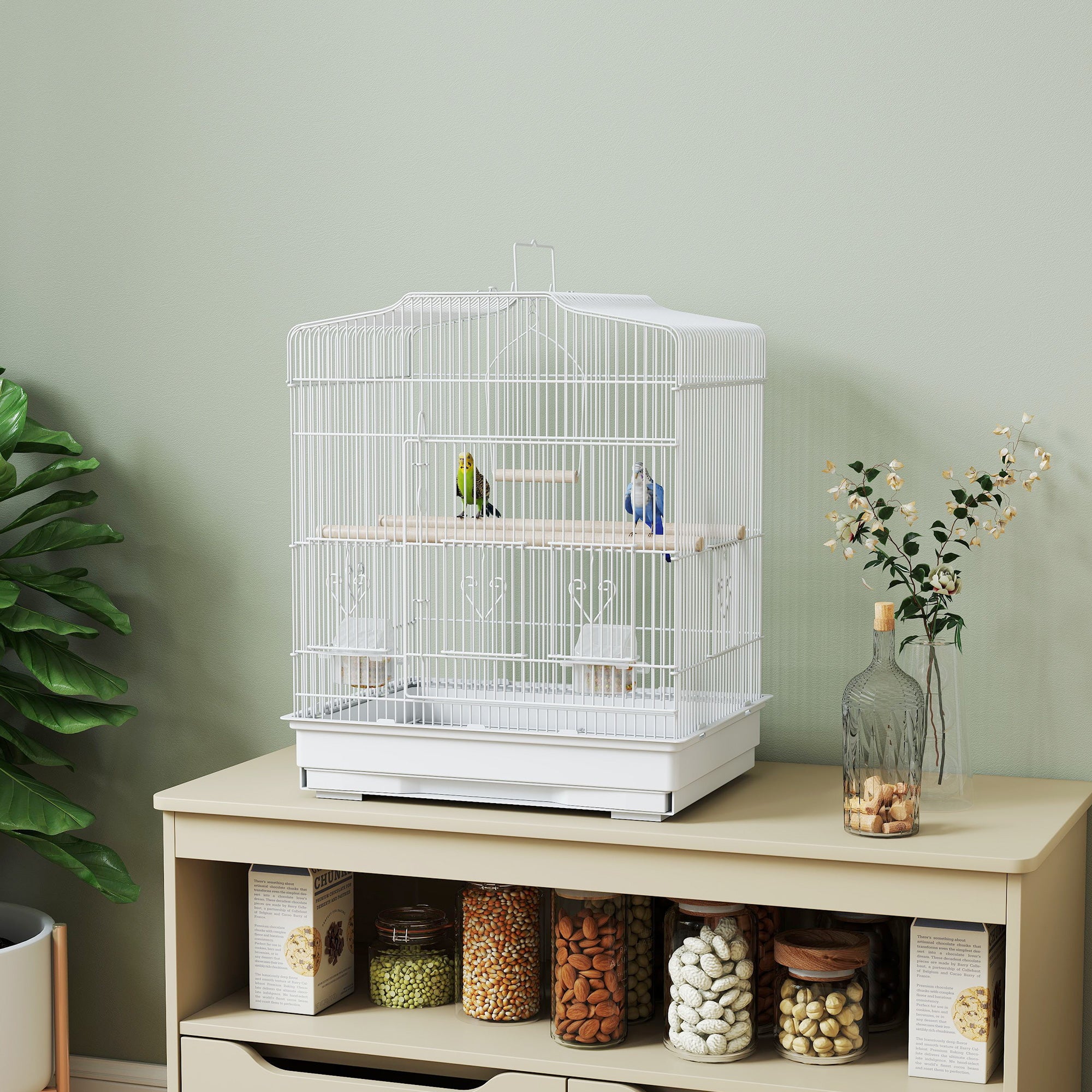 23" Bird Cage, Finches Canaries, Parrot Cage with Doors Perches, 2 Feeder Pet Supplies, White