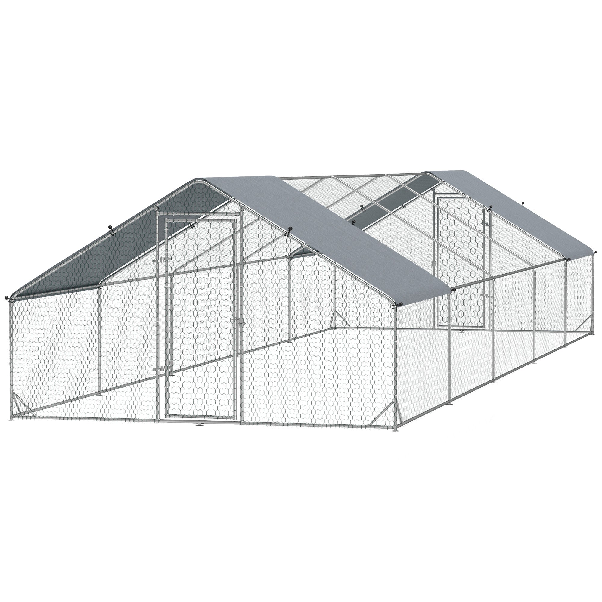 Metal Chicken Coop with Water- and UV-Protection Cover for Backyard Hen, Duck, Rabbit, 9.8' x 32.8' x 6.4'