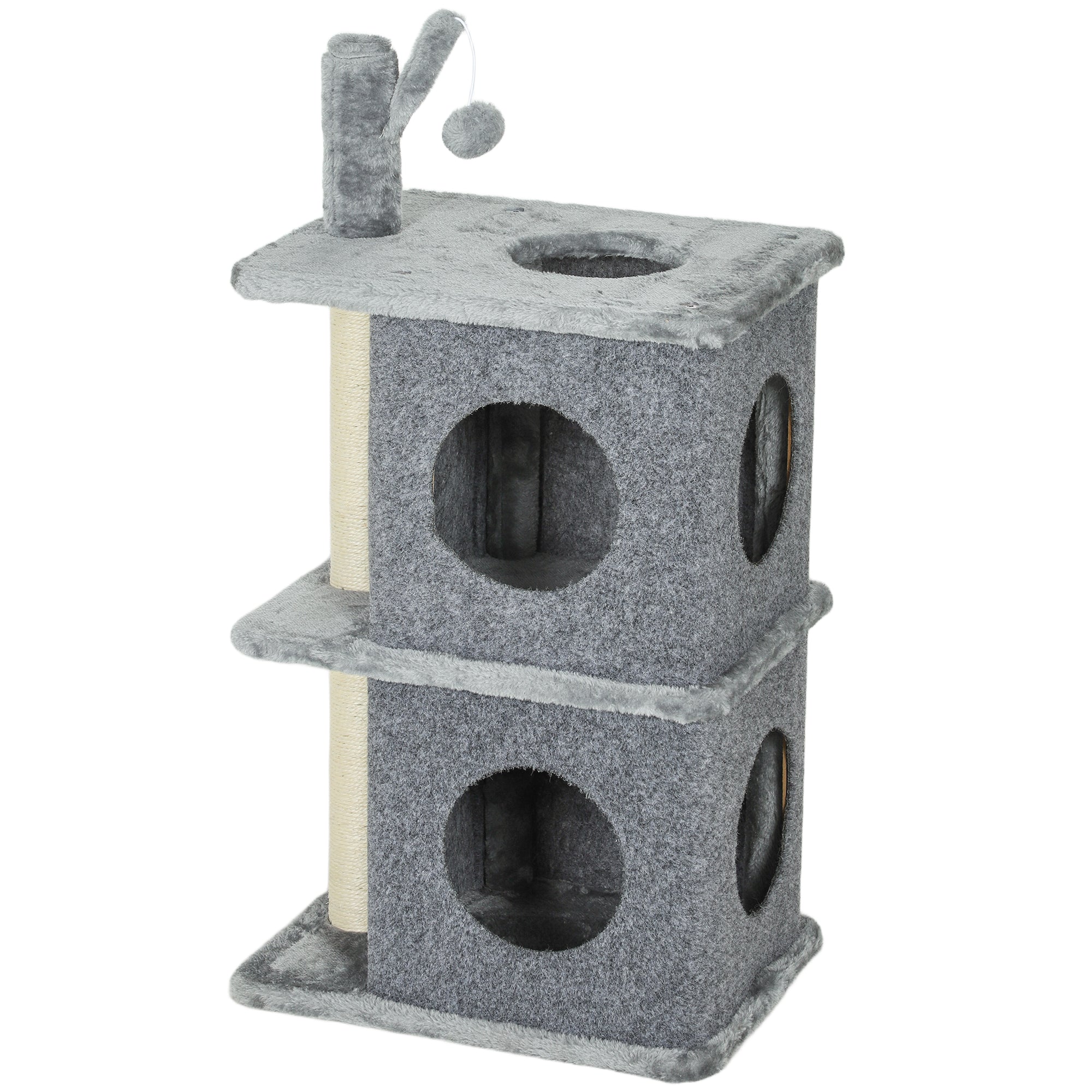 31.5" Cat Tree, Multi-Level Cat Tower with 2 Condos and Soft Plush Perches for 1-2 Cats, Grey
