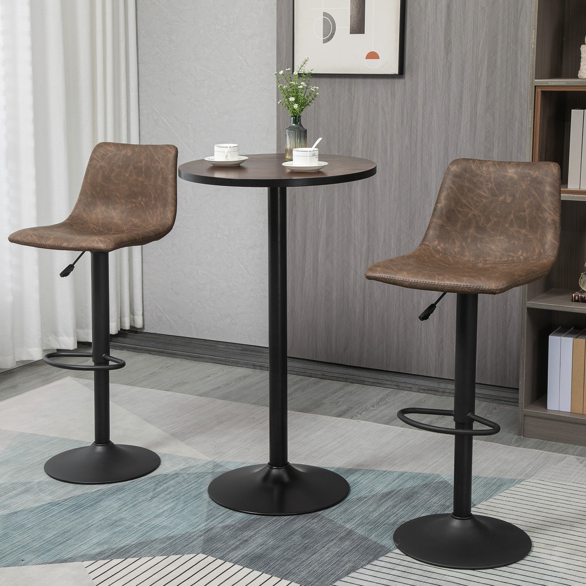 Round Bar Table 41 Inch Height, Industrial High Bistro Table with Metal Base and Elm Wood Top, Bar Height Table for Kitchen, Pub, Breakfast Area