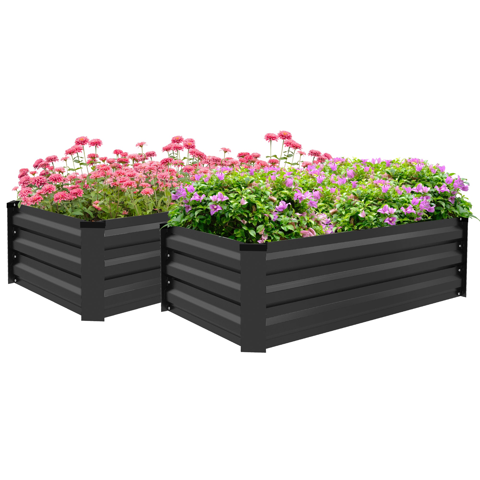 Set of 2 Galvanized Raised Beds for Garden, Outdoor Planter Box for Flowers, Herbs and Vegetables, Grey