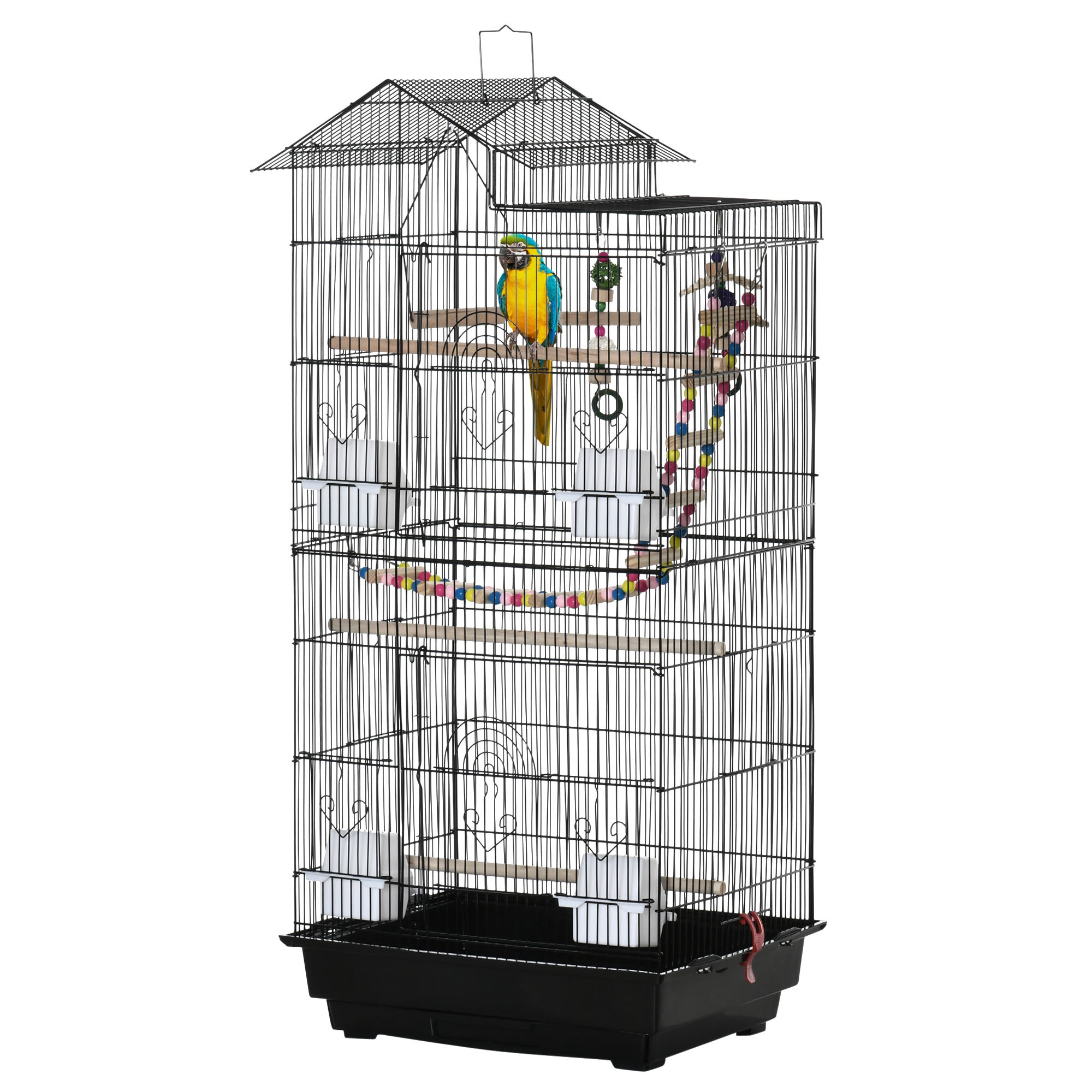 39" Bird Cage for Budgie, Cockatiel, Conure, Small Birds, with Ladder, Swing, Toys, Perches, Tray, Feeding Bowls, Handle