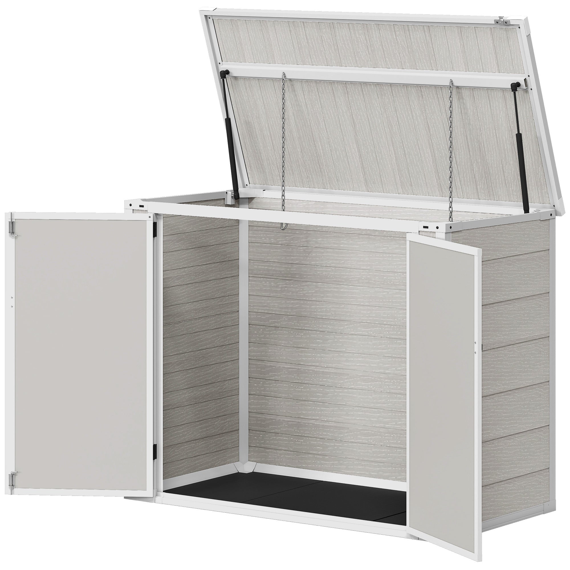 41 Cu. Ft. Outdoor Storage Shed, Outdoor Horizontal Trash Can Storage with Chain Lid, Lockable Storage Box, Light Grey