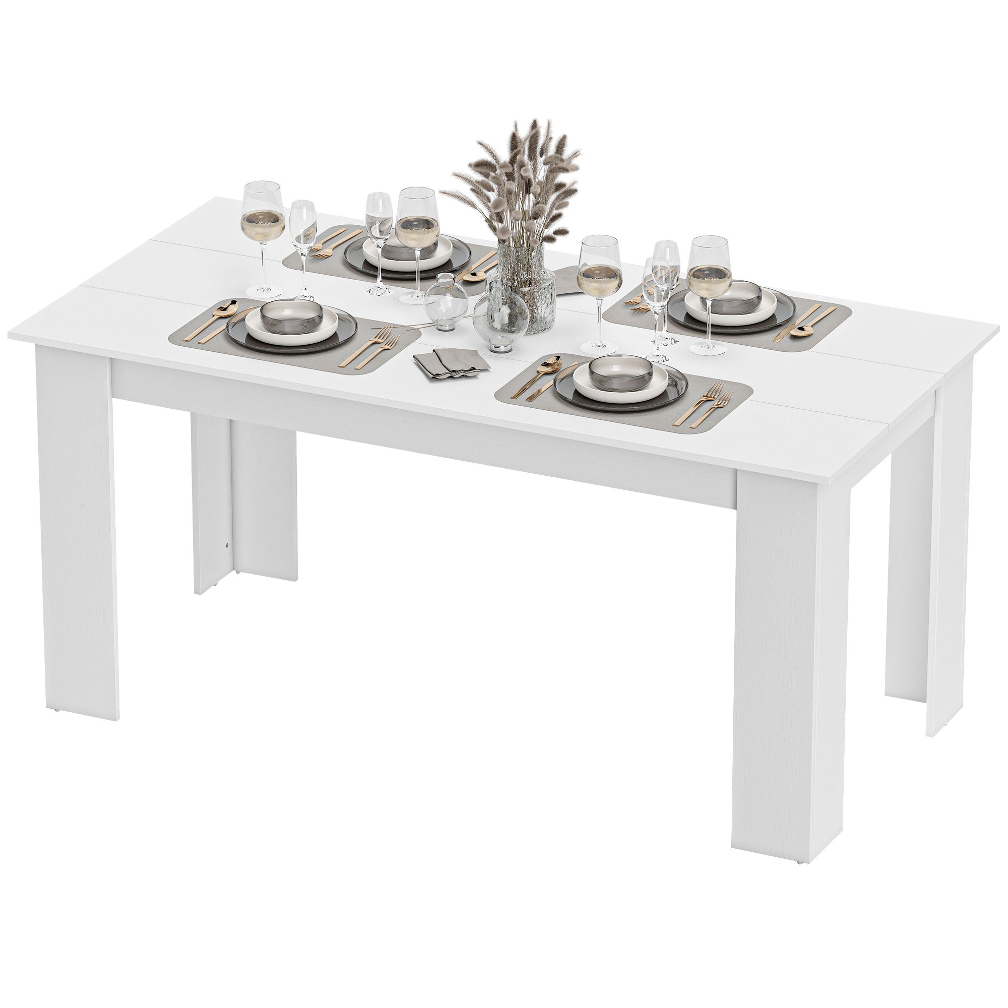63" Kitchen Table for 4-6 People, Dining Table with Wood Effect for Dining Room, White