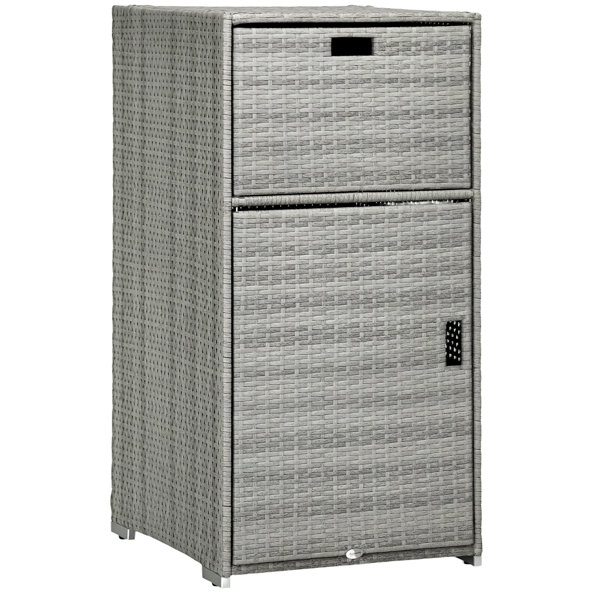 Patio Storage Cabinet, Outdoor Towel Rack for Pool, PE Rattan Wicker Hot Tub Accessory, with Basket Drawer, Mixed Grey