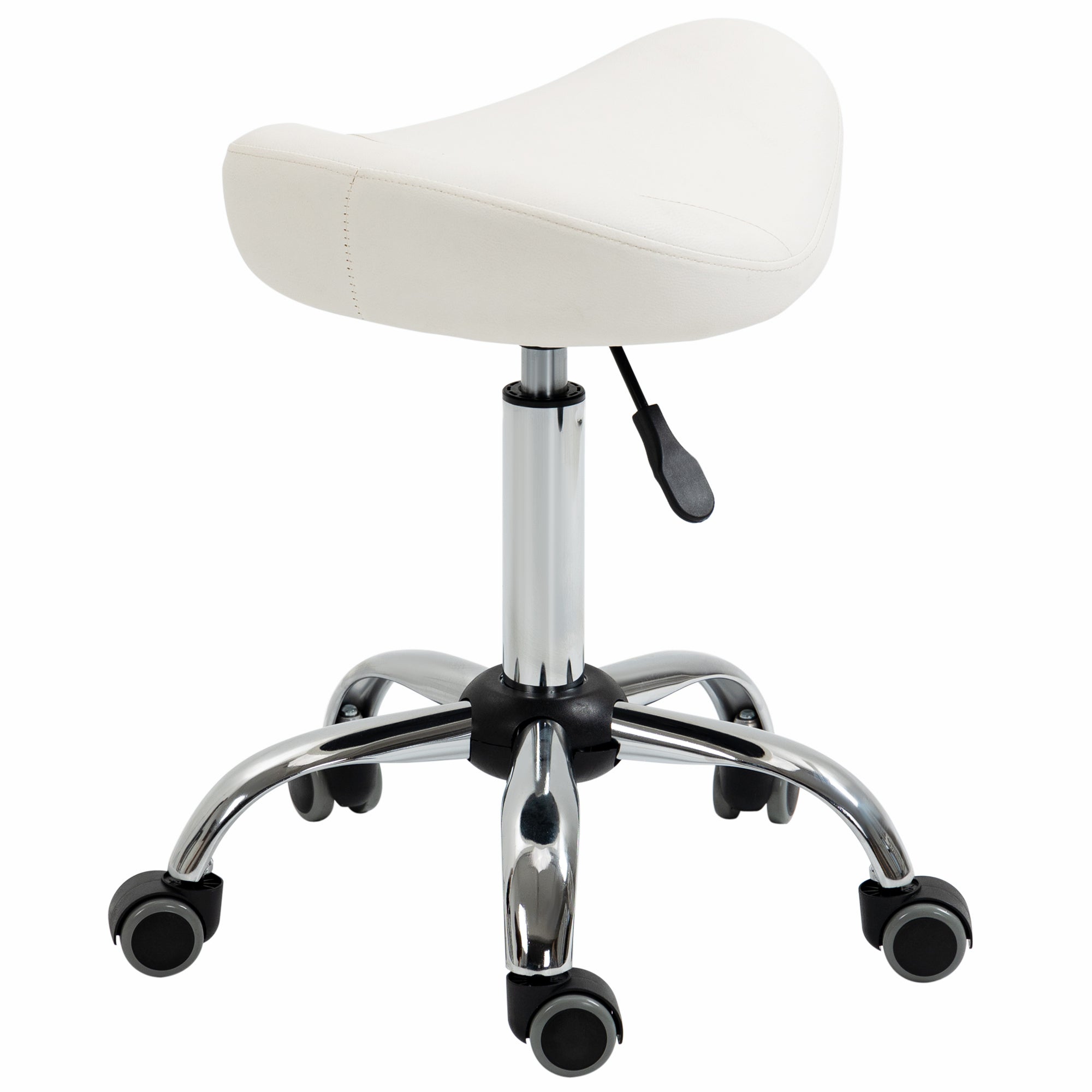 Saddle Stool, Height Adjustable Rolling Salon Chair with PU Leather for Massage, Spa, Clinic, Beauty and Tattoo, White