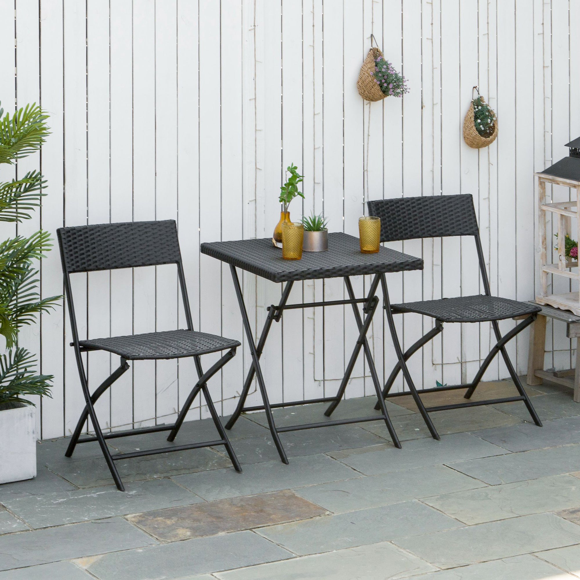 3-Piece Outdoor Folding Rattan Bistro Set, Mixed Brown