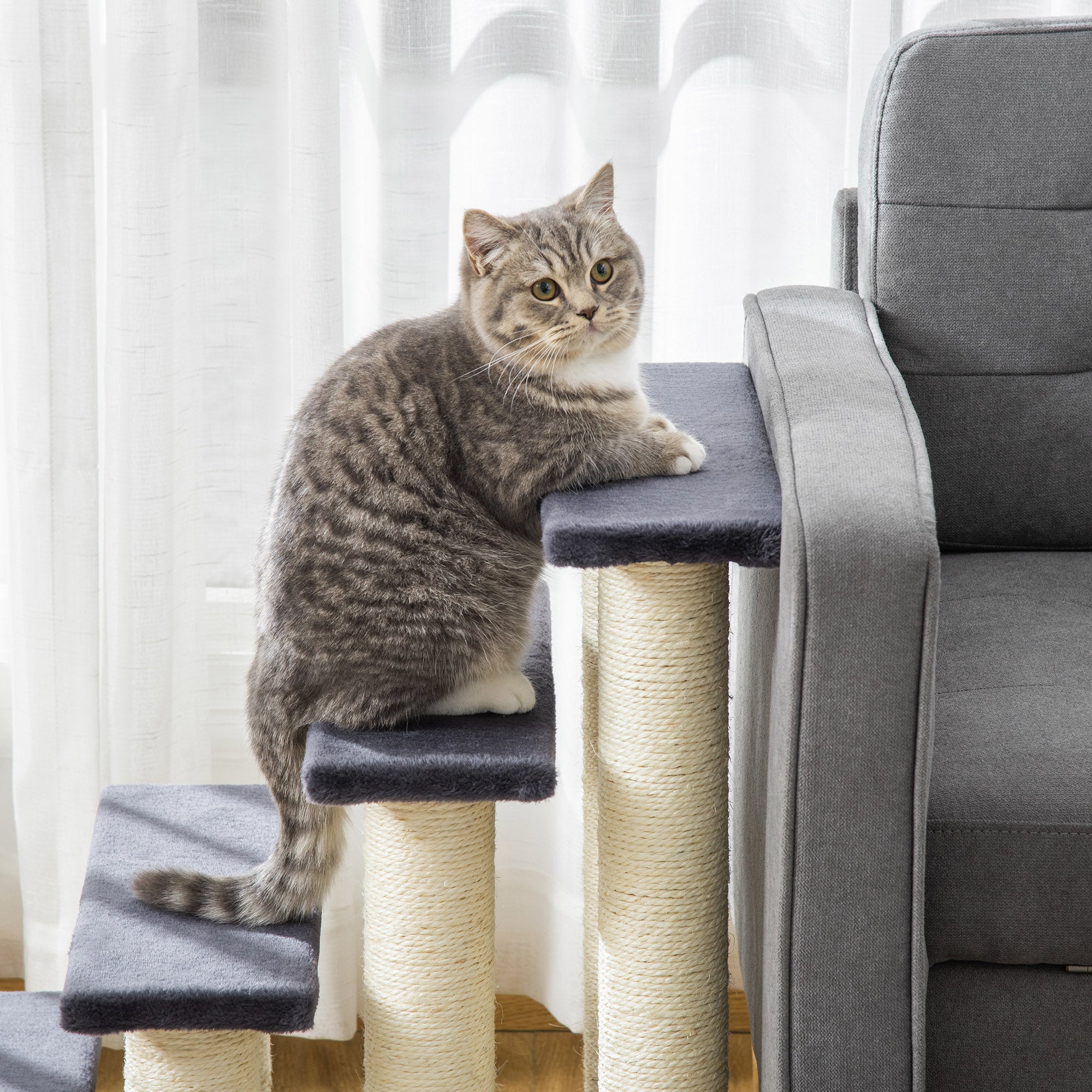 Cat Trees 4 Tier Pet Stairs Dog Cat 4 Steps Kitty Scatching Post Cat Scratch Furniture Dark Grey
